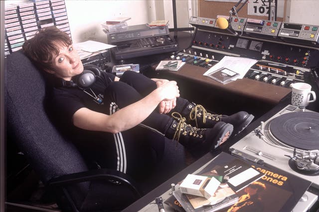 <p>Janice Long in her radio booth, 1995</p>