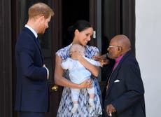 ‘He held our son Archie’: Meghan Markle and Prince Harry pay tribute to Desmond Tutu