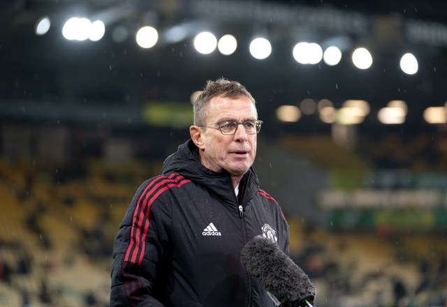 Manchester United interim manager Ralf Rangnick was unhappy with his team’s first-half display at Newcastle (Joe Giddens/PA)