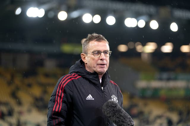 Manchester United interim manager Ralf Rangnick was unhappy with his team’s first-half display at Newcastle (Joe Giddens/PA)