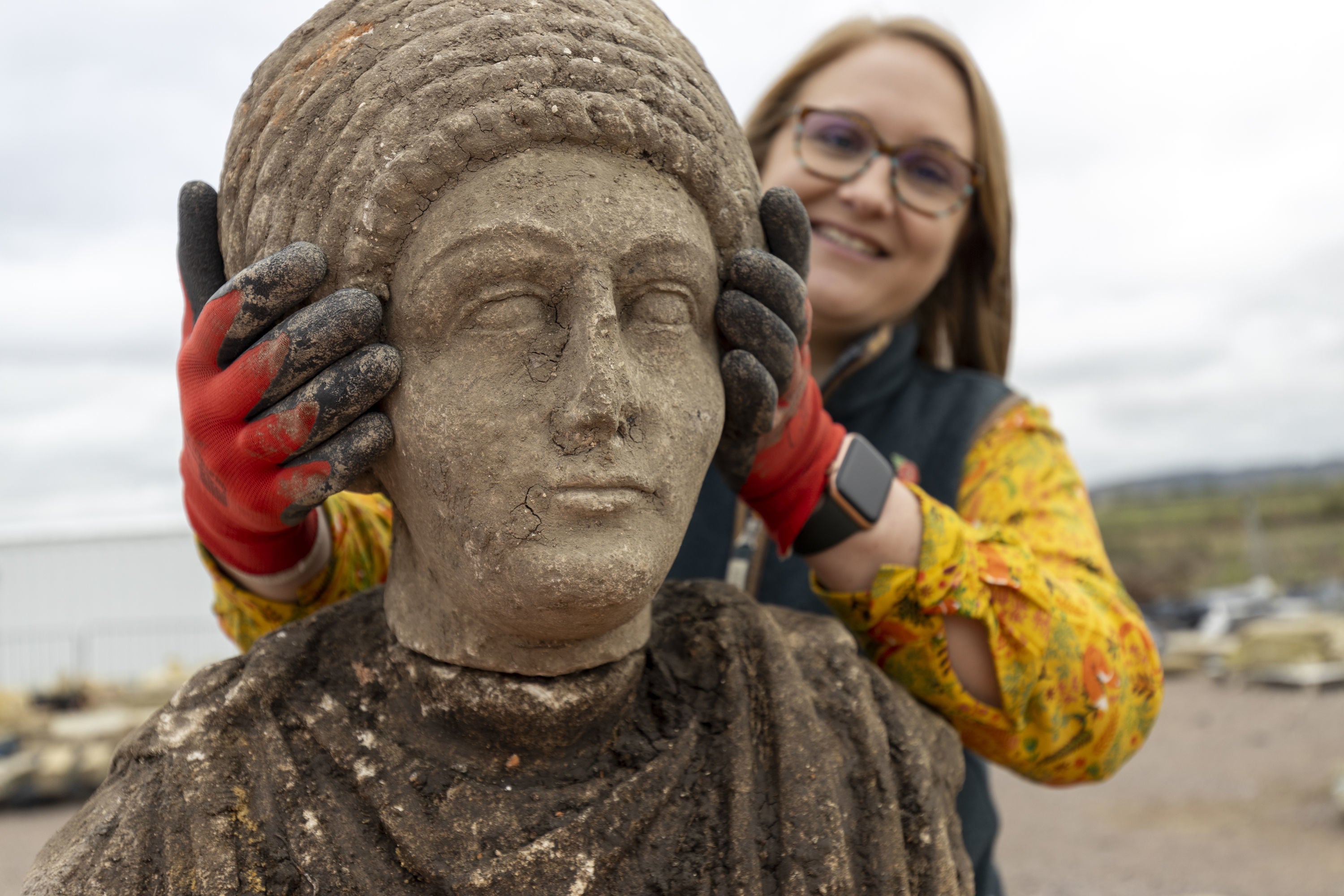Archaeologists found a set of Roman sculptures at a site in Buckinghamshire in October (HS2/PA)