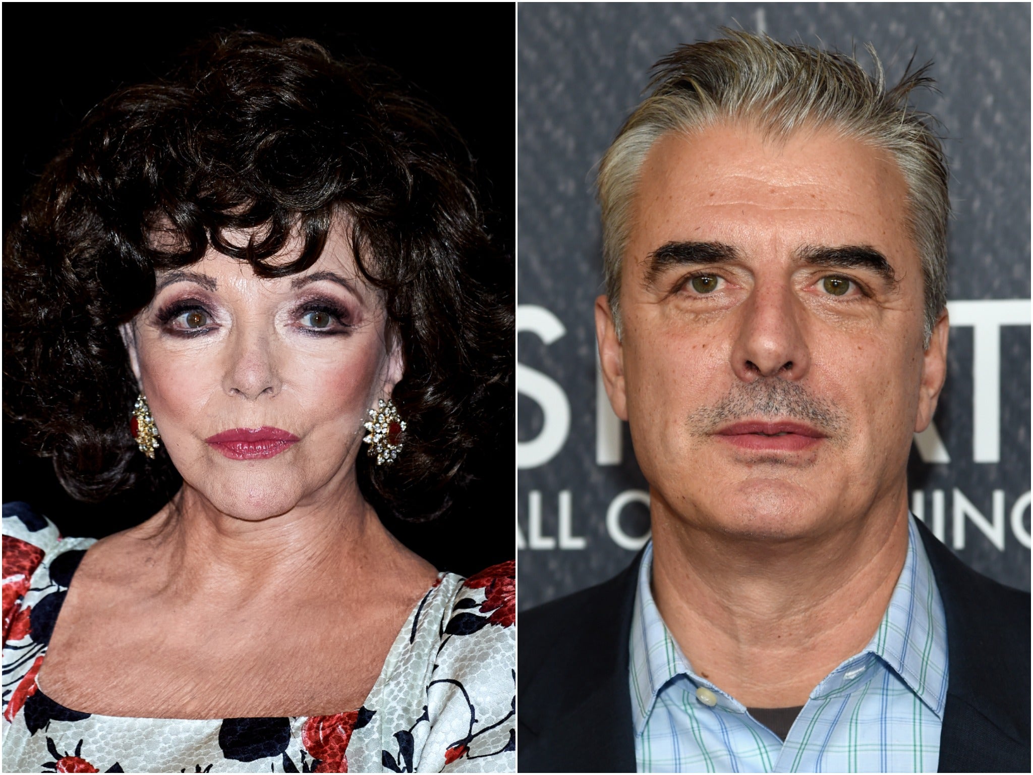 <p>Dame Joan Collins and Chris Noth</p>