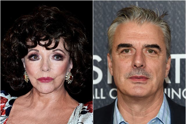 <p>Dame Joan Collins and Chris Noth</p>