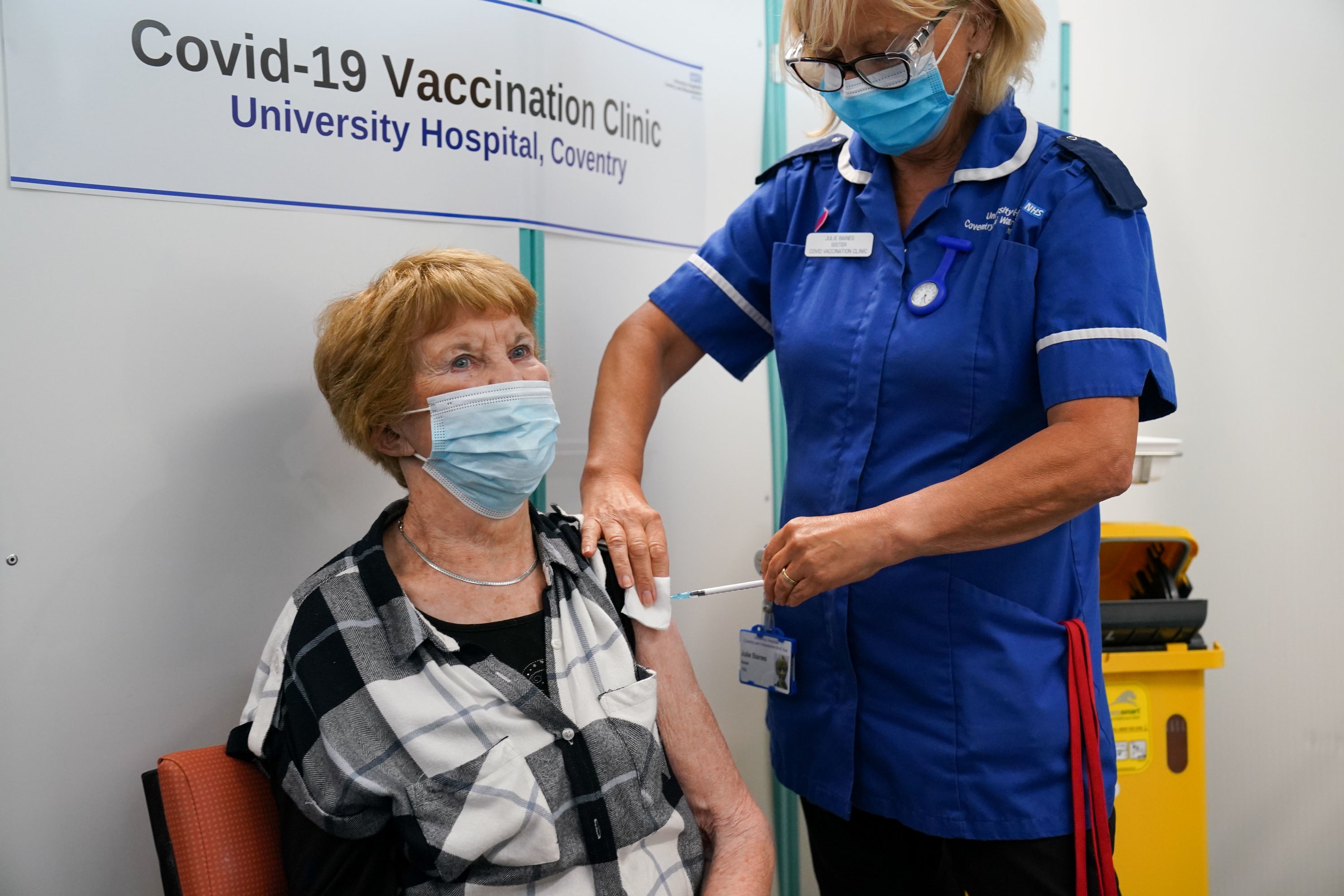 By the end of September, the booster vaccination campaign was under way, with Margaret Keenan – who was the first person in the world to be vaccinated – first in the queue (Jacob King/PA)