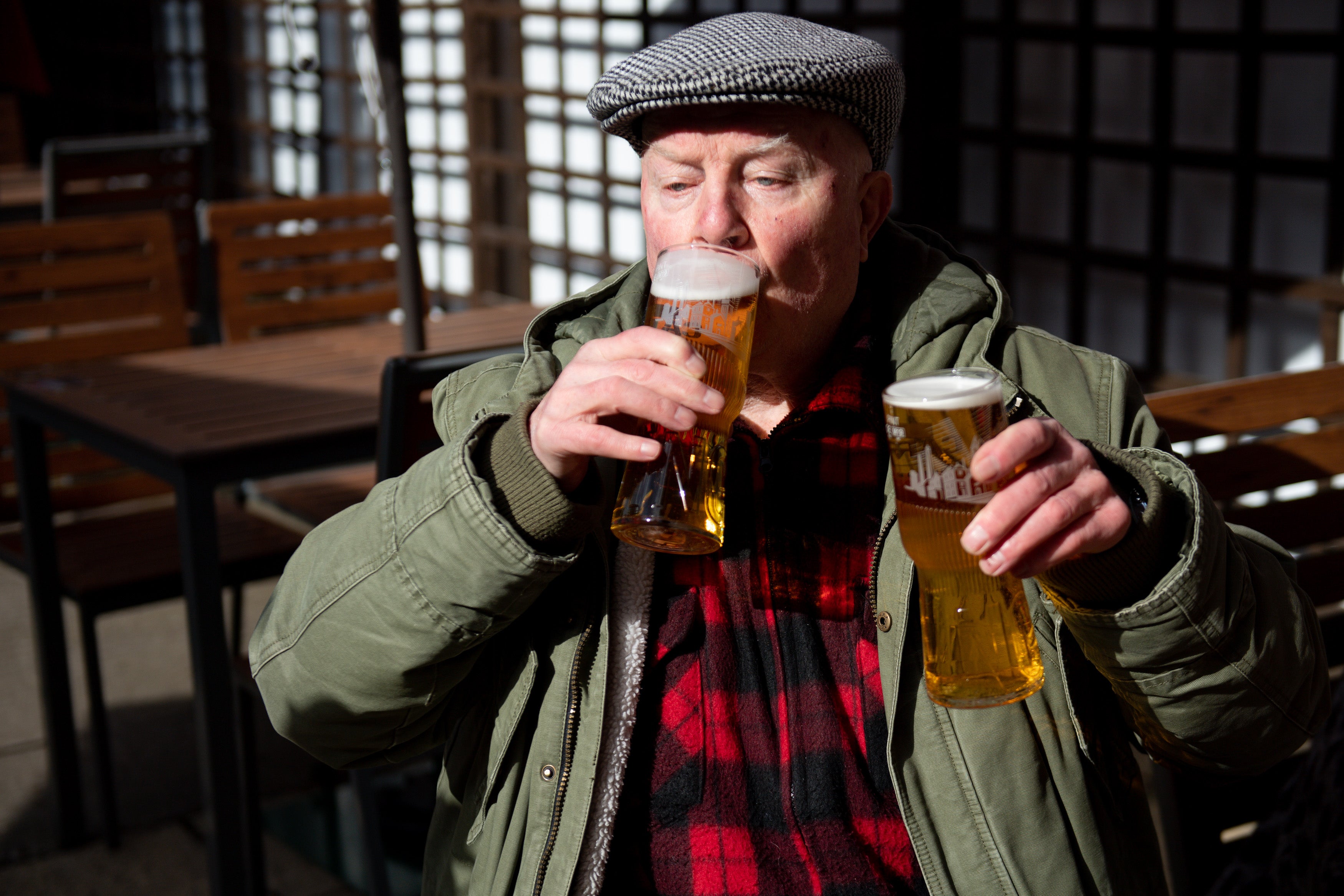 John Witts enjoys his first pint in Birmingham as England eases lockdown restrictions