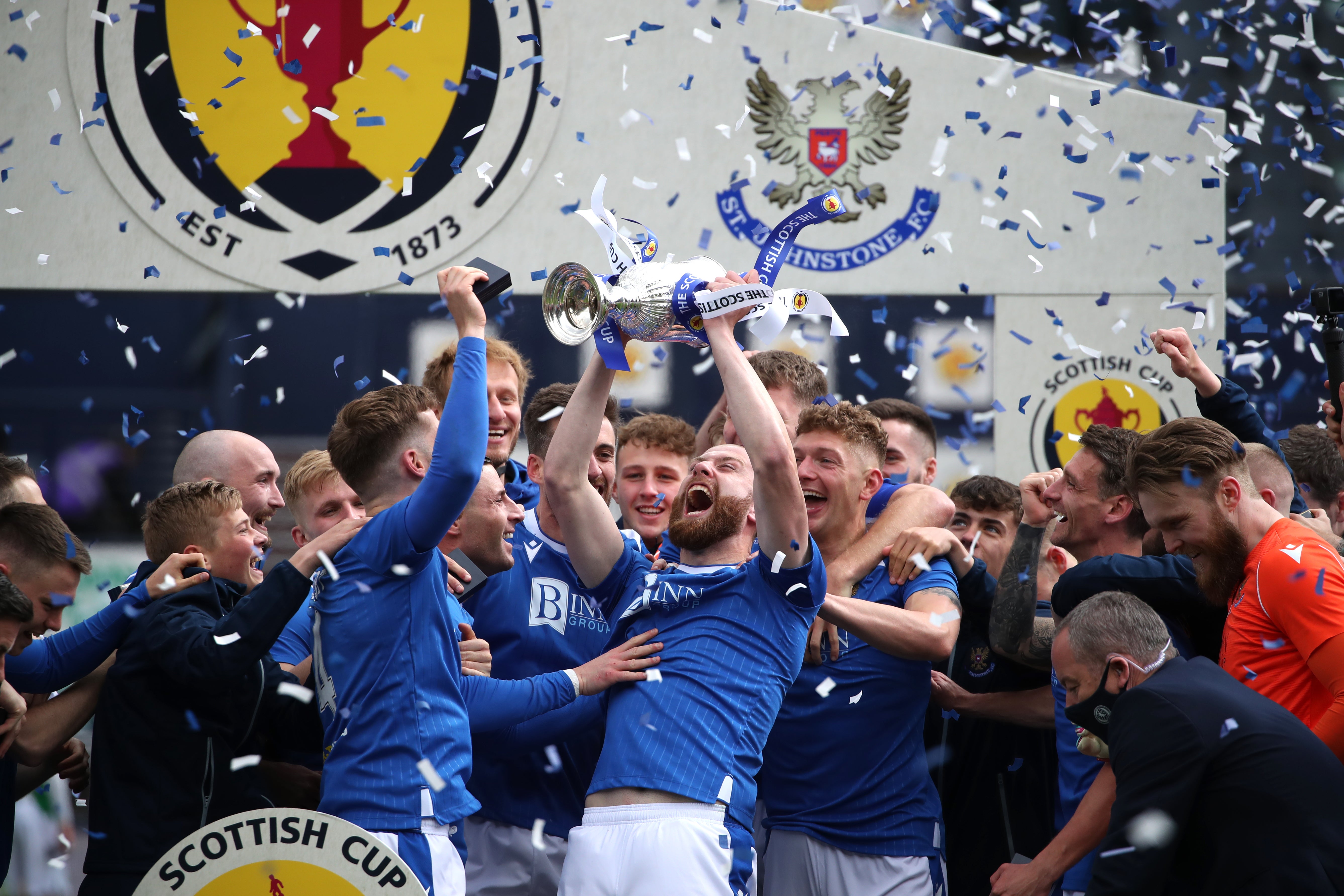 St Johnstone’s Shaun Rooney lifts the Scottish Cup (Andrew Milligan/PA)