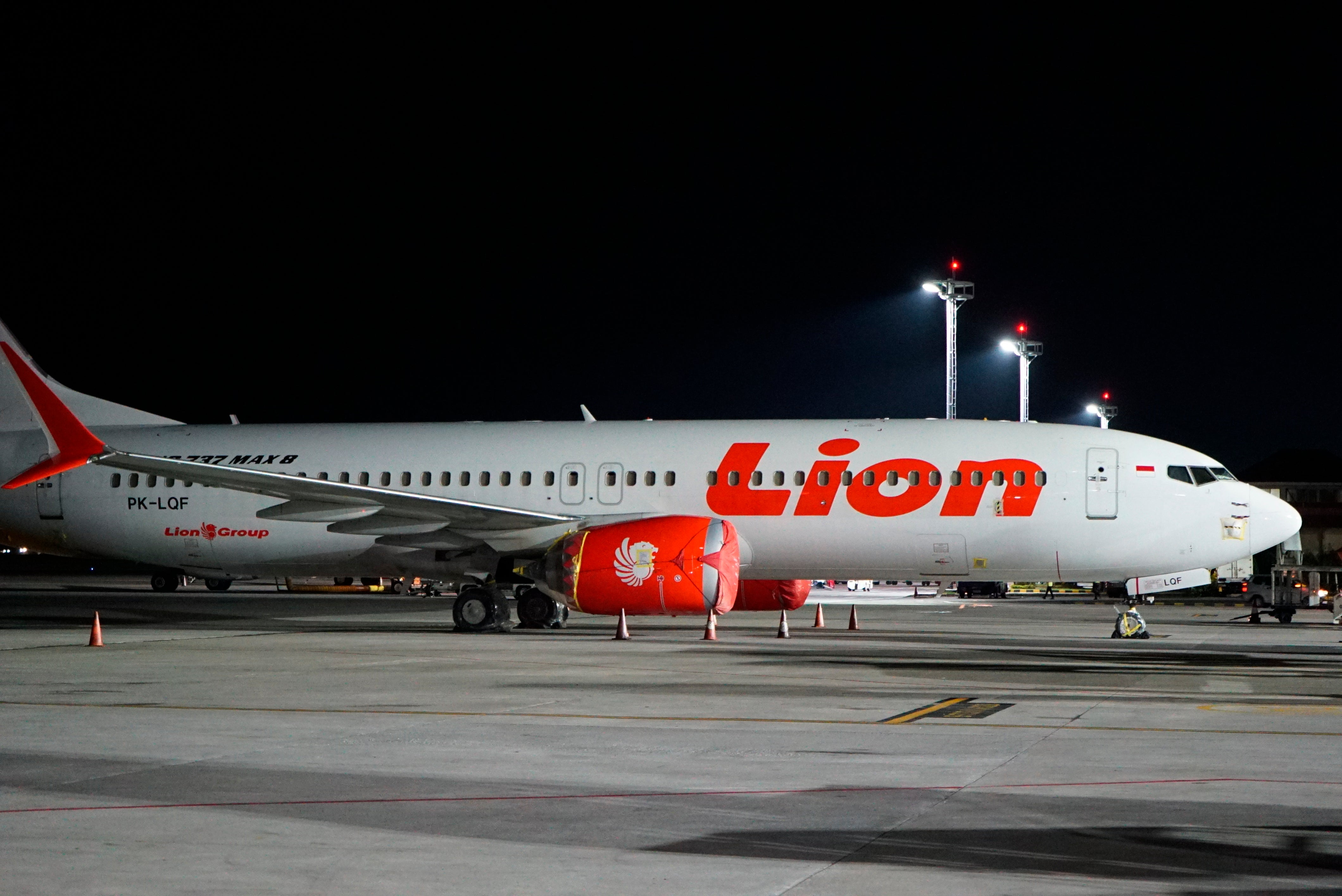 Lion Air's Boeing 737 Max 8 sits on the tarmac at Ngurah Rai International Airport in Bali