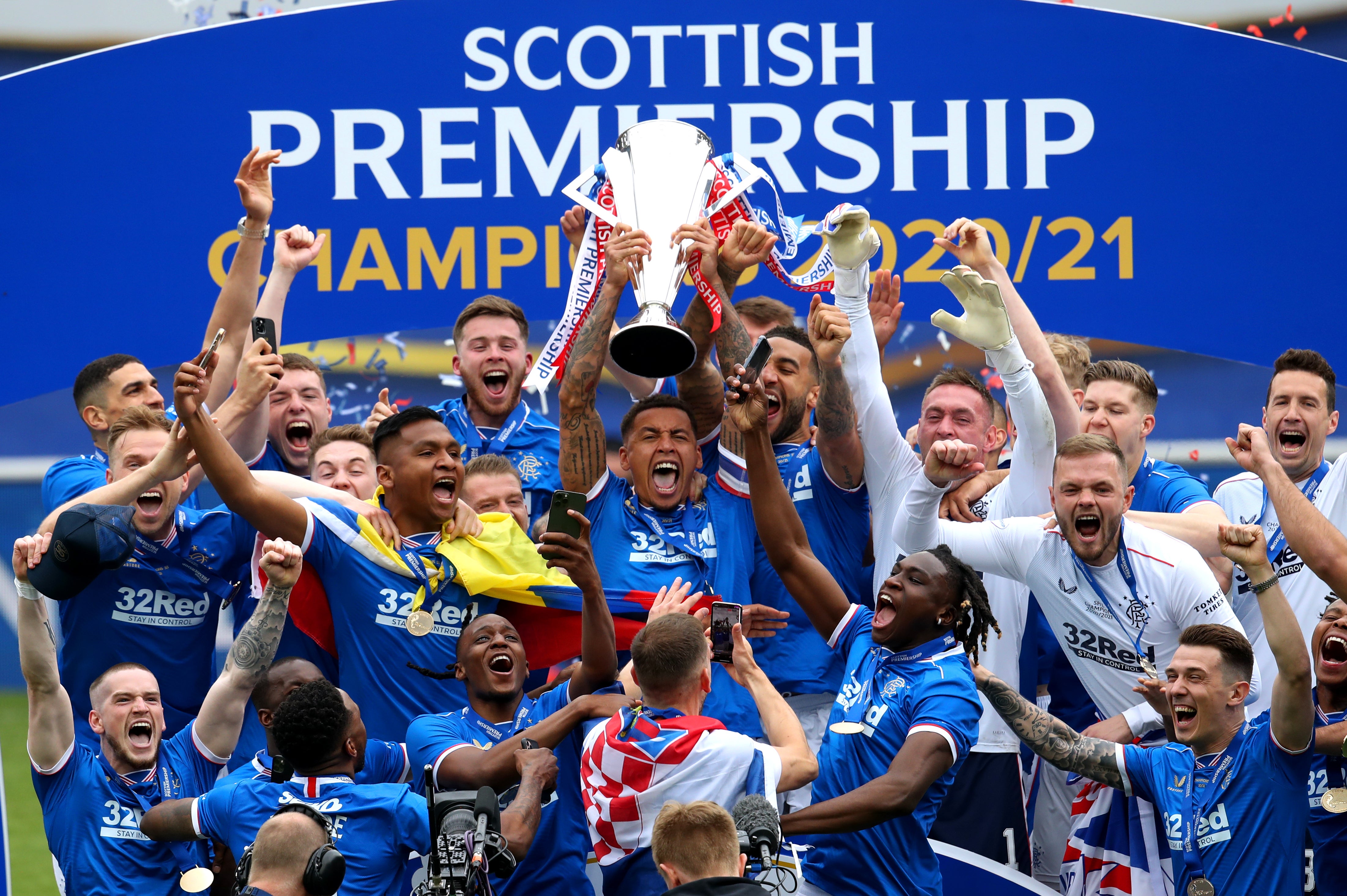 Rangers lift the Scottish Premiership trophy (Andrew Milligan/PA)