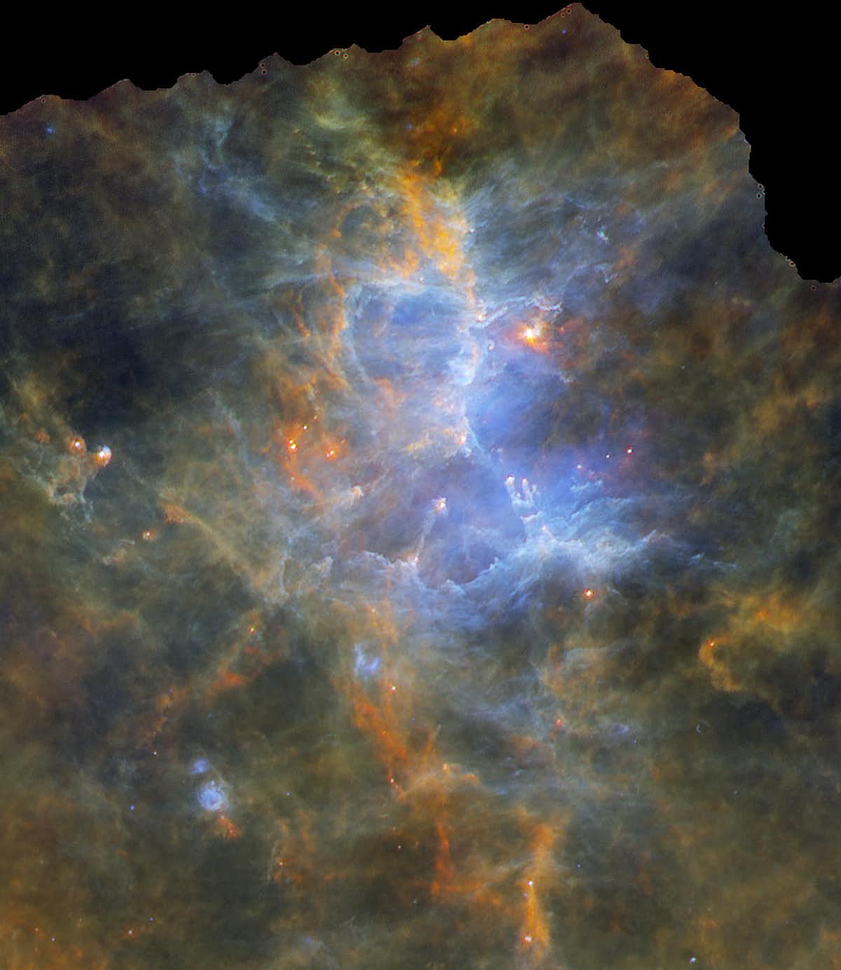 A giant cloud of molecular gas and dust creates this celestial looking imaged