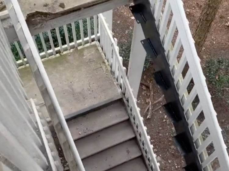 Stairs that were removed, allegedly by a woman’s landlord without notice