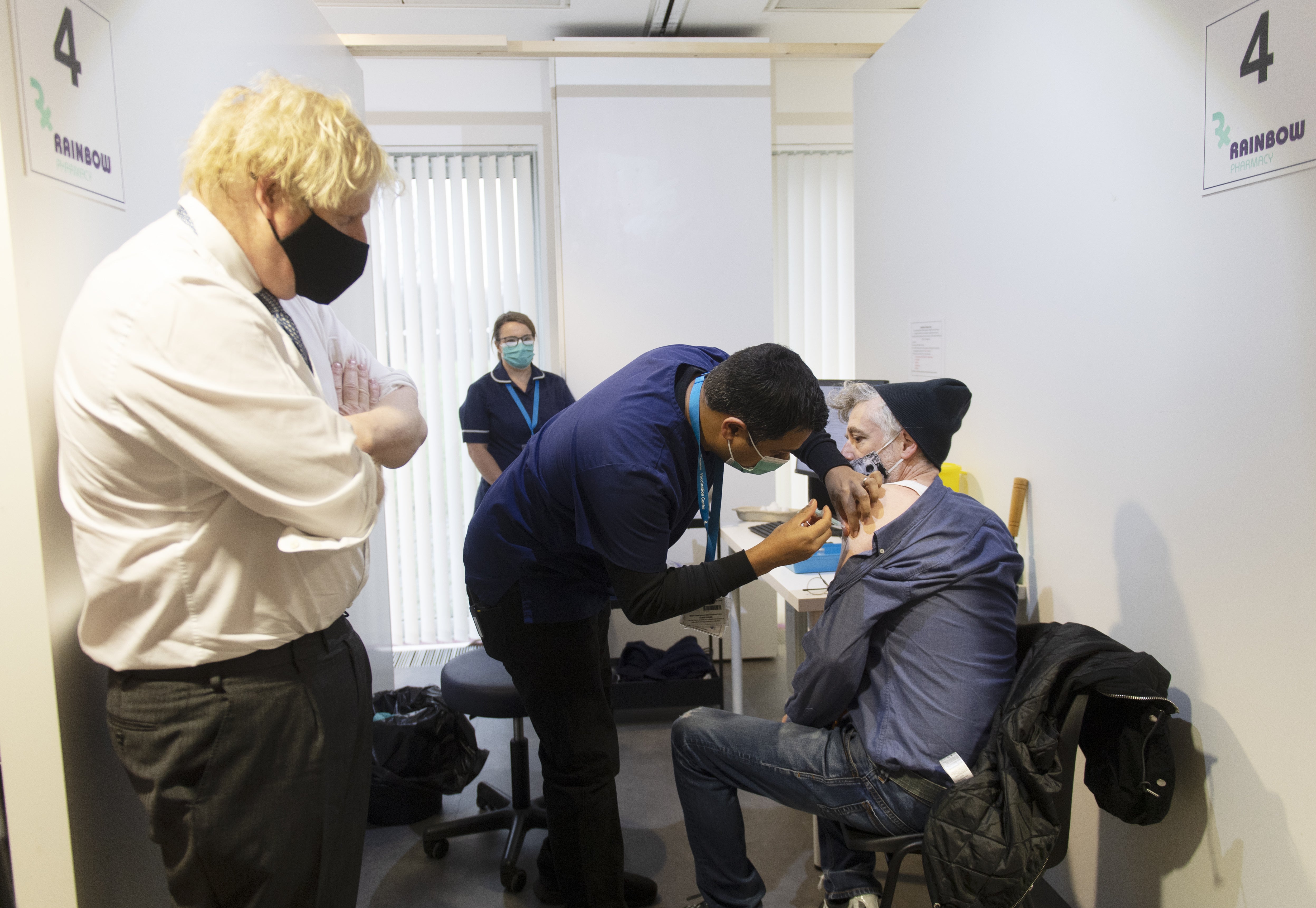 Prime Minister Boris Johnson during a visit to a Covid vaccination centre in Milton Keynes (Geoff Pugh/Daily Telegraph)