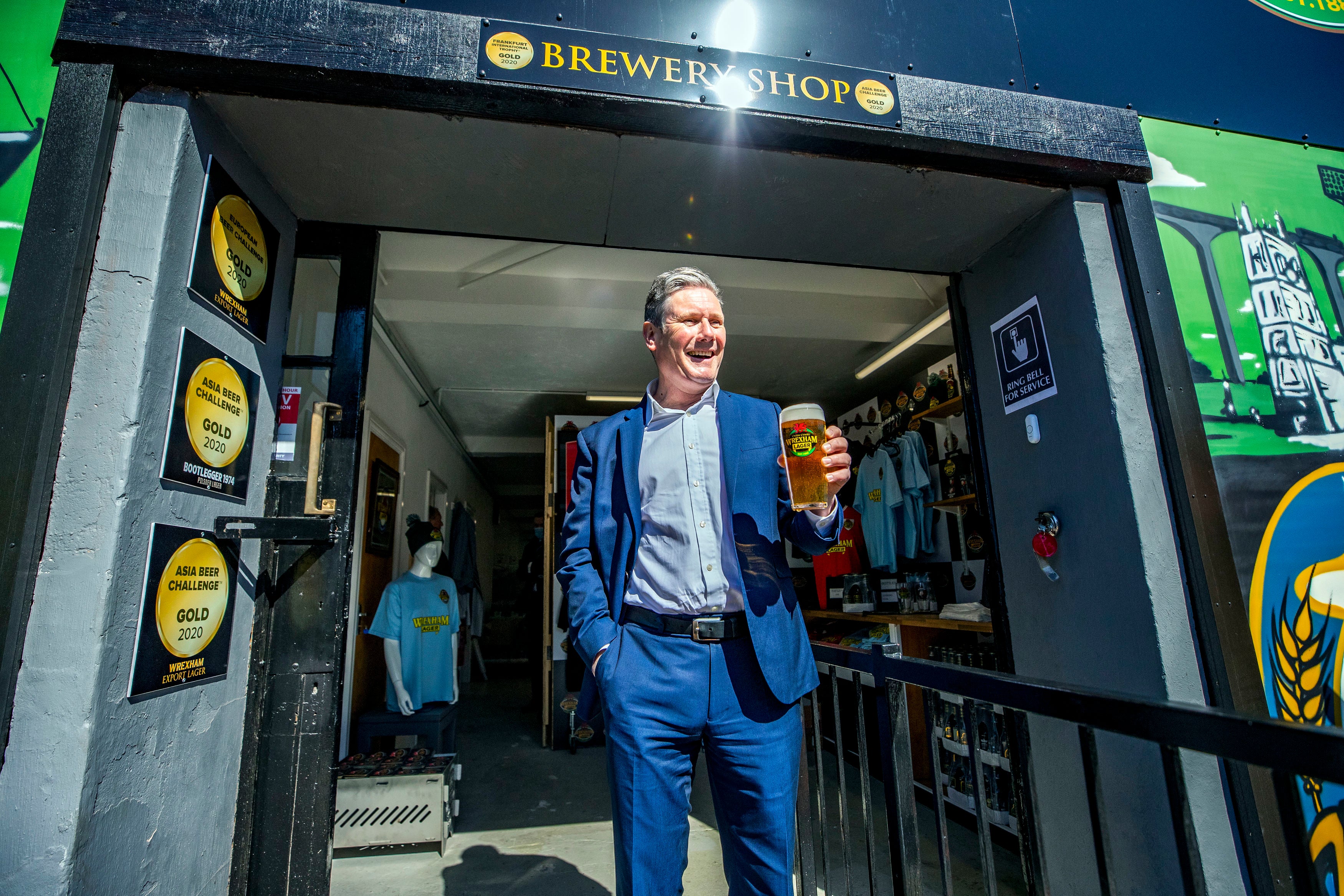 Labour leader Sir Keir Starmer during a visit to Wrexham Lager Brewery as part of Welsh Labour’s Senedd election campaign (Peter Byrne/PA)