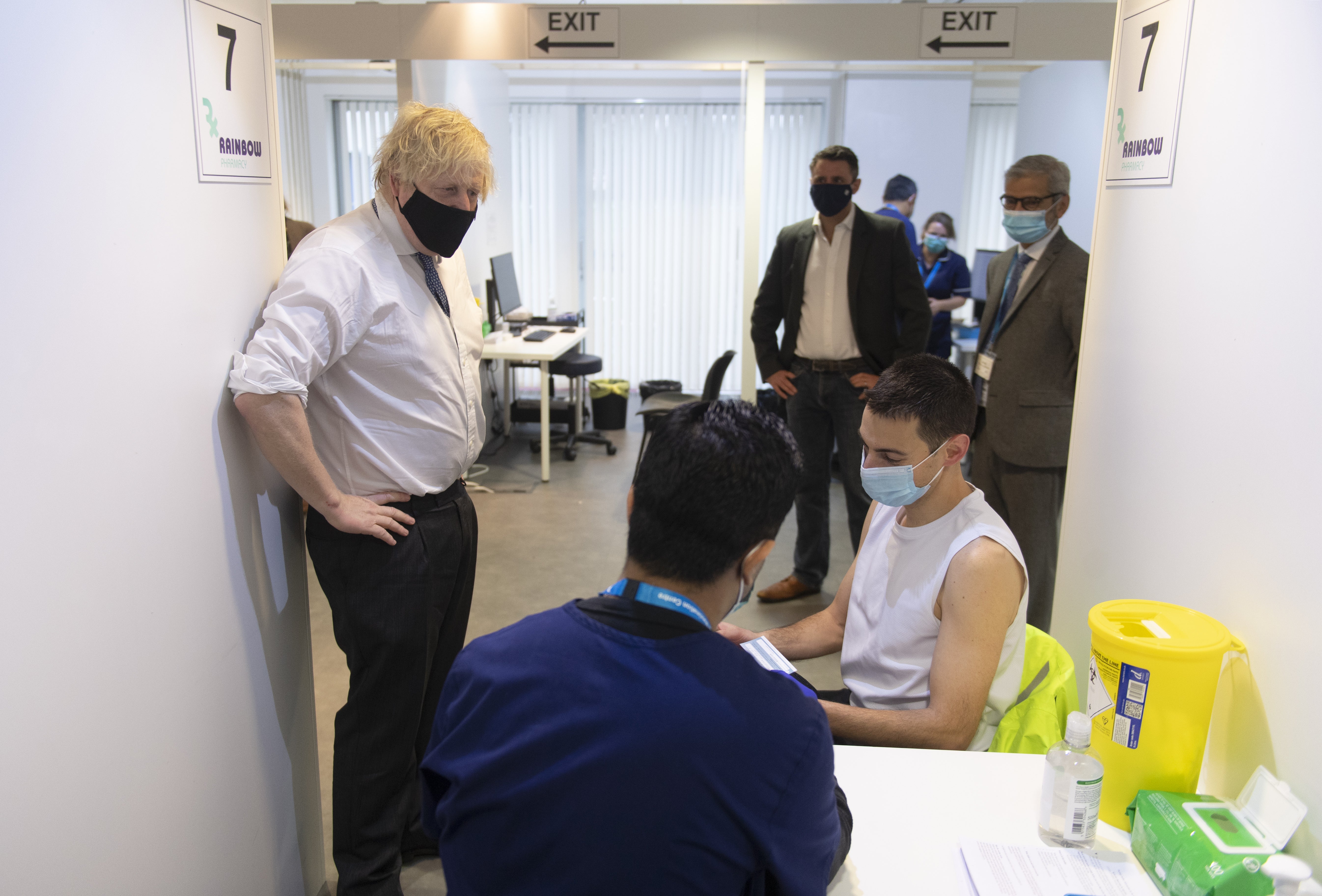 Prime Minister Boris Johnson during a visit to a Covid vaccination centre in Milton Keynes (Geoff Pugh/Daily Telegraph/PA)