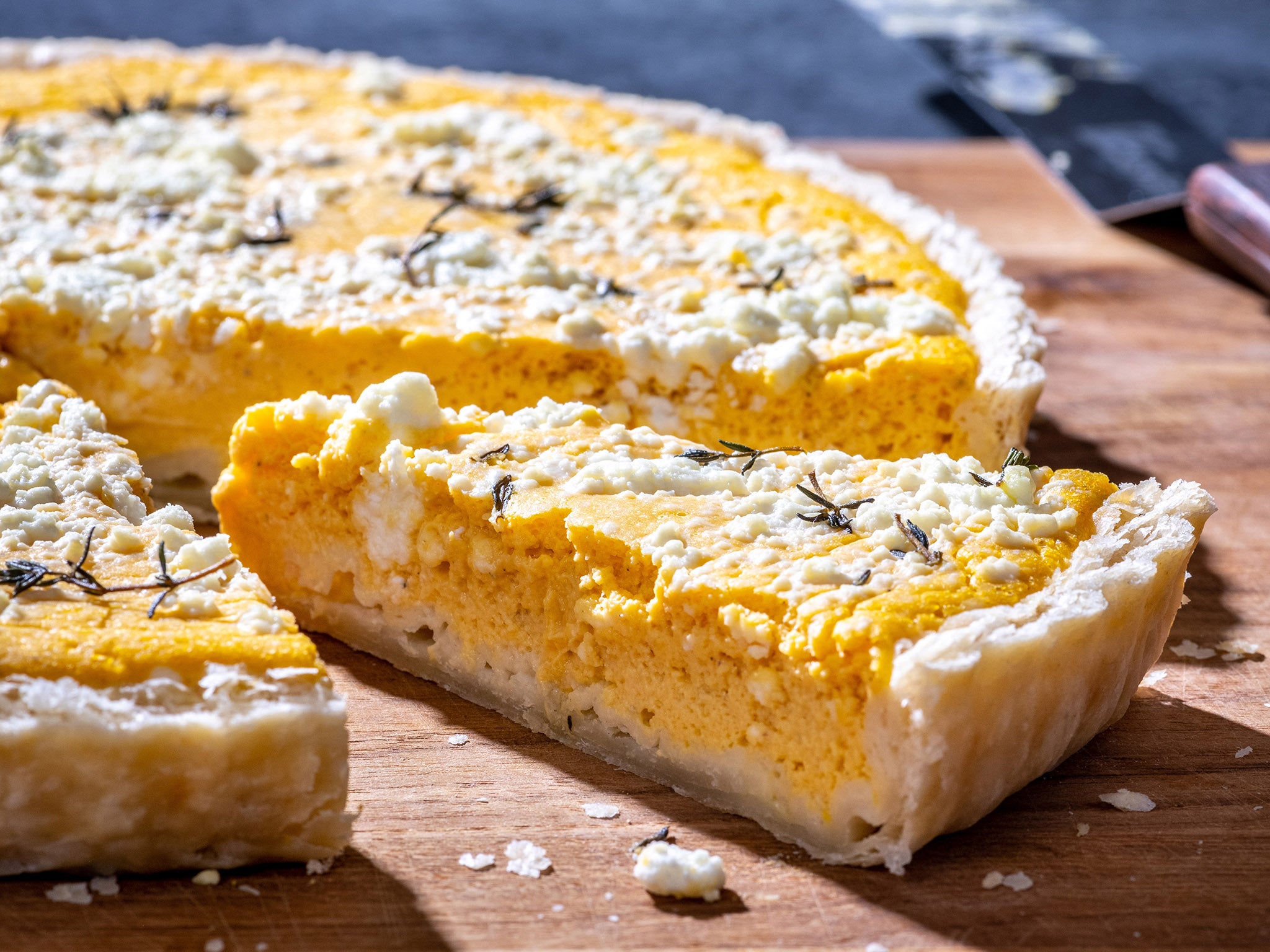 Using butternut squash will give the quiche a lighter flavour