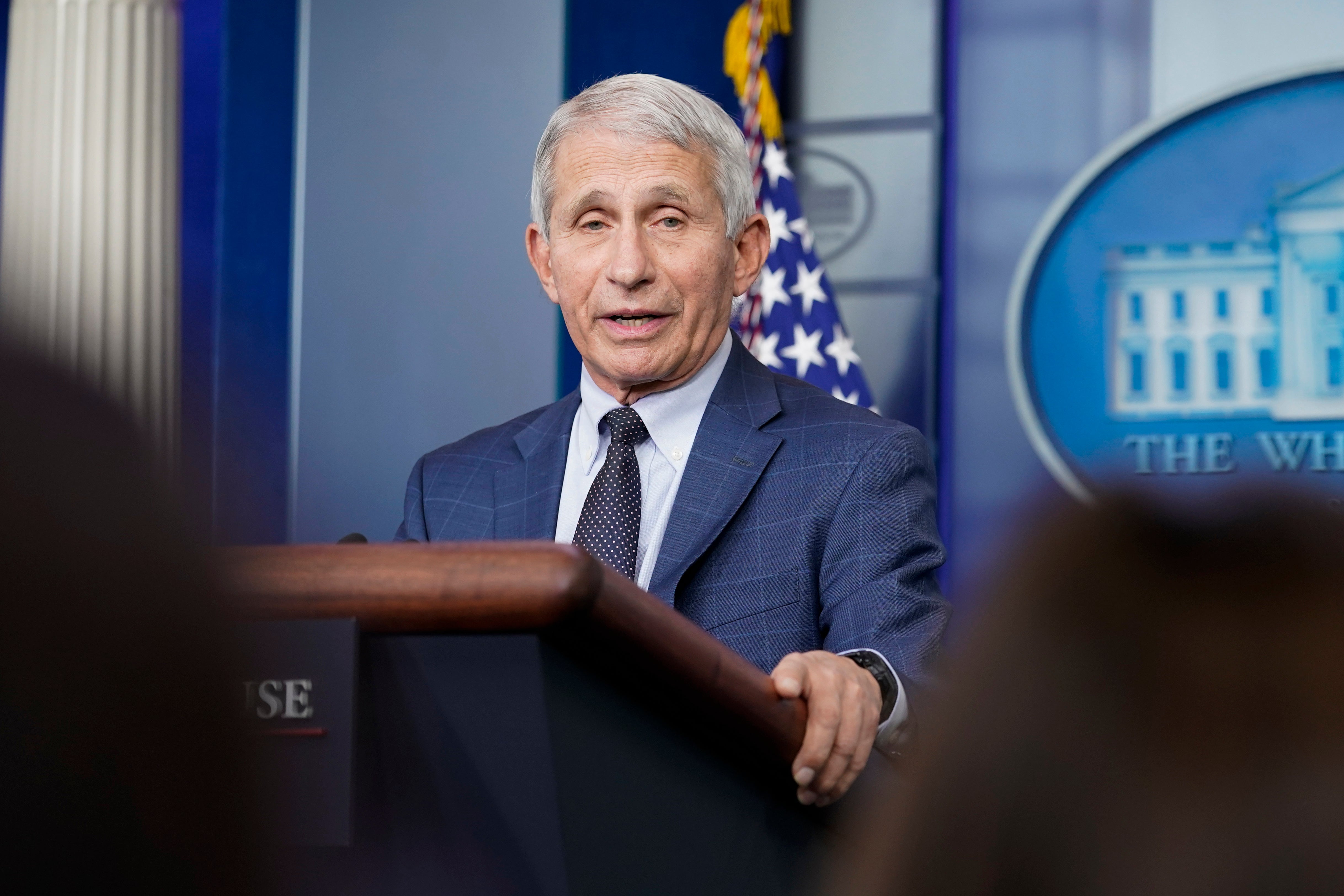 Dr Anthony Fauci speaks during a briefing at the White House