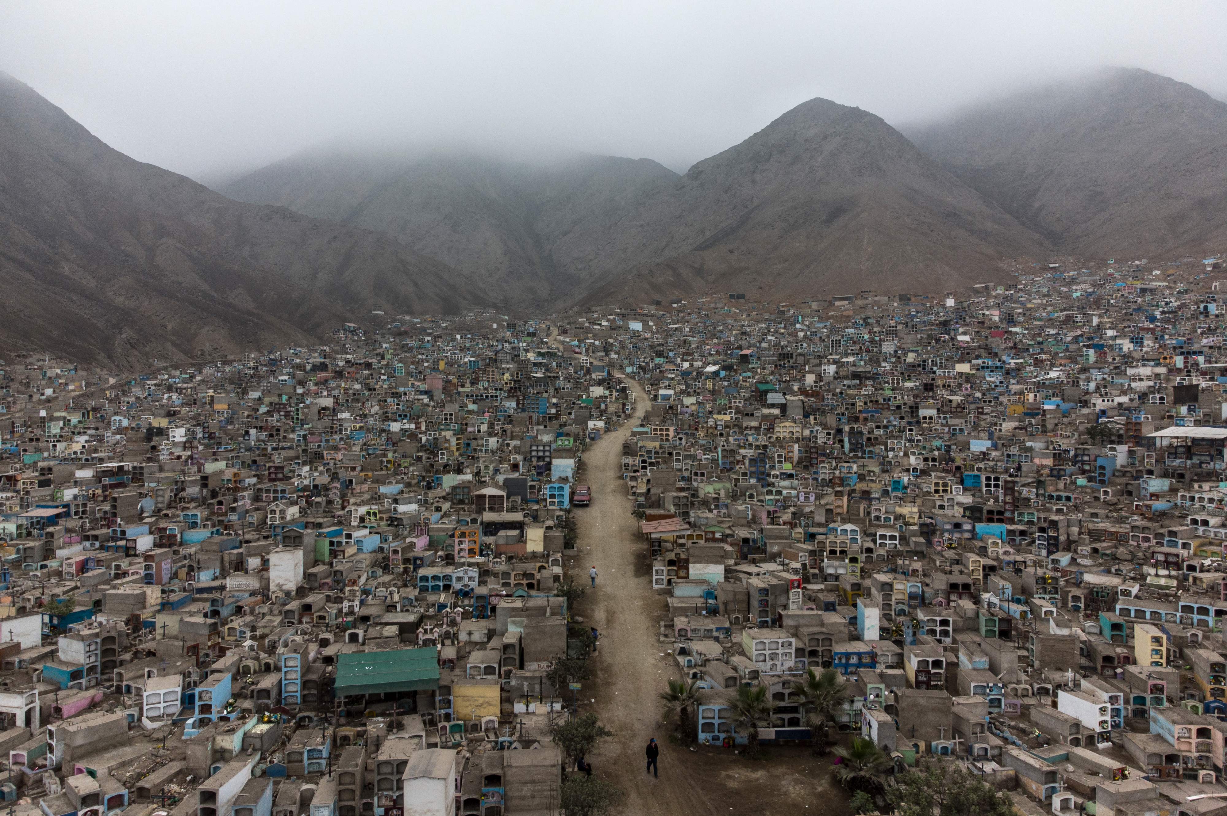 Aerial view of the Heroes 19 de Julio cemetery in Comas, on the northern outskirts of Lima as Peru’s death toll from coronavirus had doubled