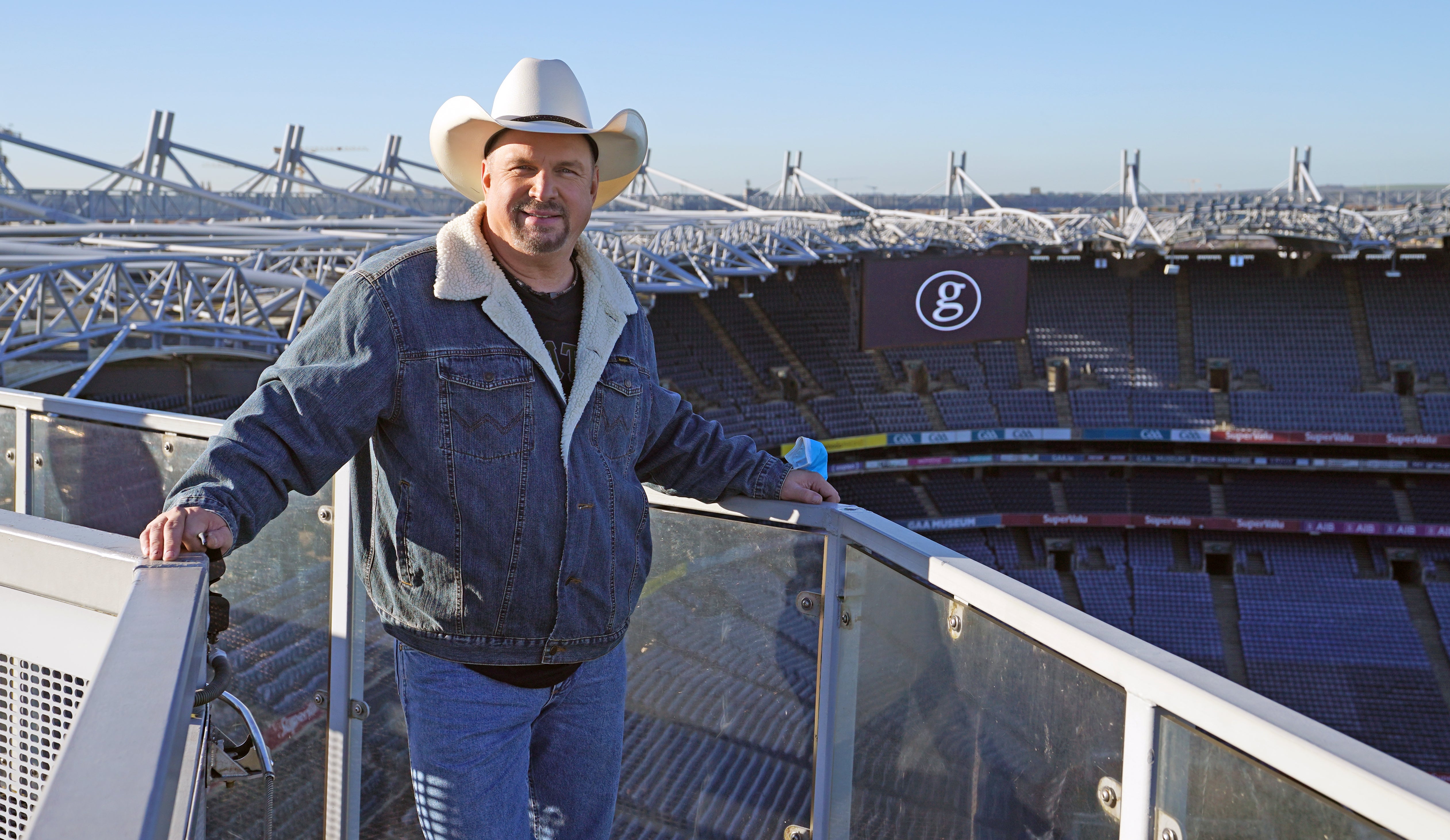 Country music star Garth Brooks on the roof of Croke Park in Dublin (/PA)