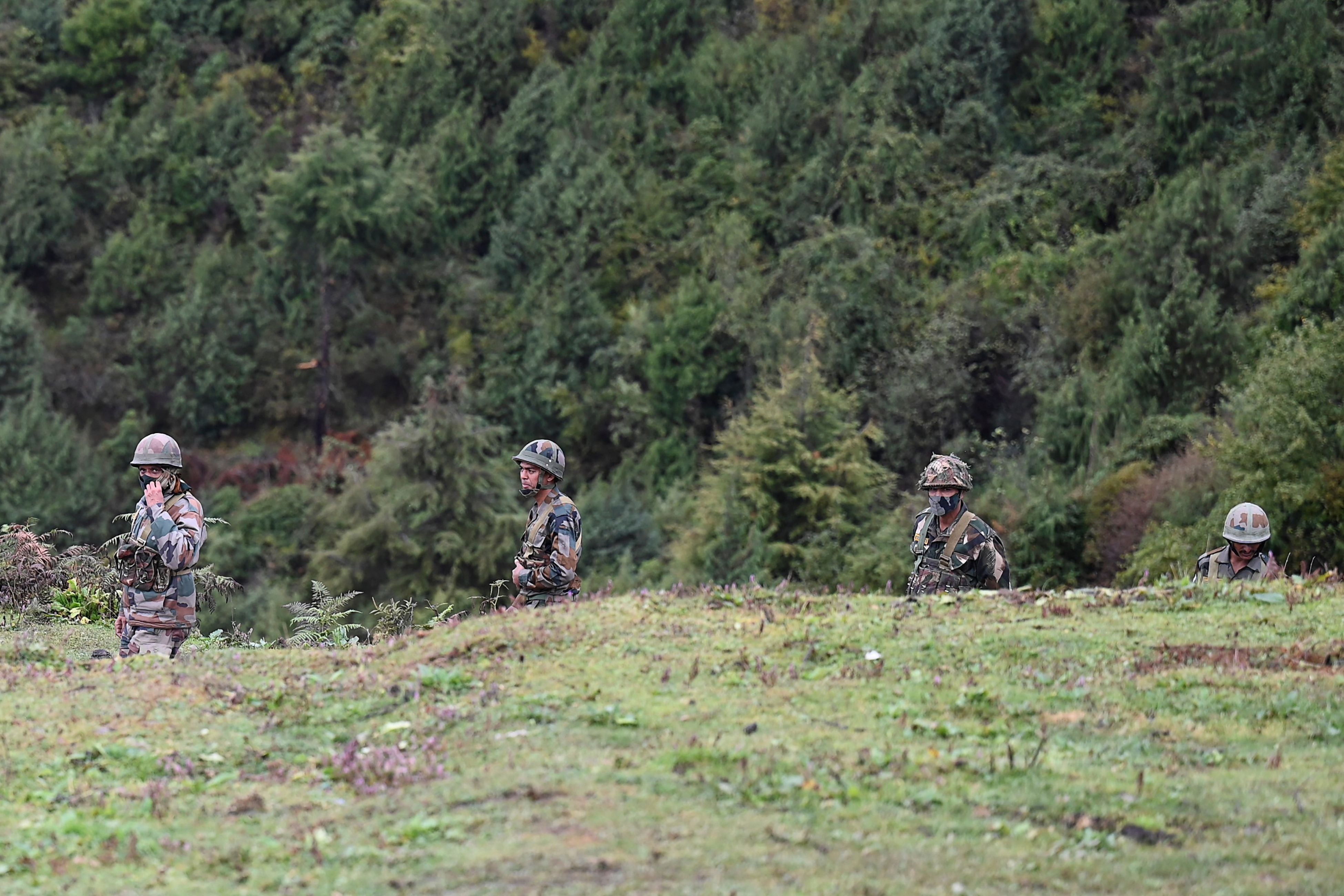 Indian soldiers patrolling in Tawang, Arunachal Pradesh on 20 October 2021