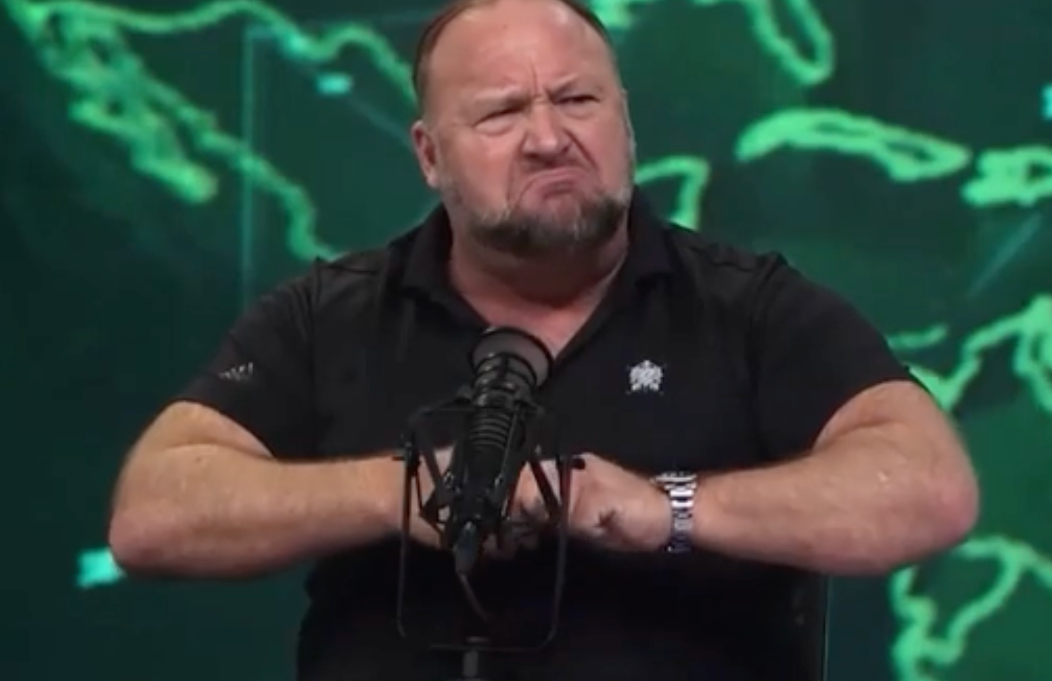Alex Jones during recording for one of his Infowars shows