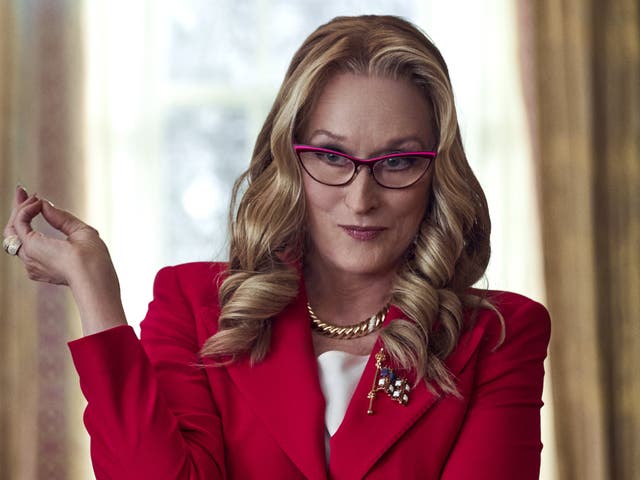 <p>Estableciendo un mal presidente: Meryl Streep como Janie Orlean en la sátira climática de Netflix 'Don't Look Up'</p>