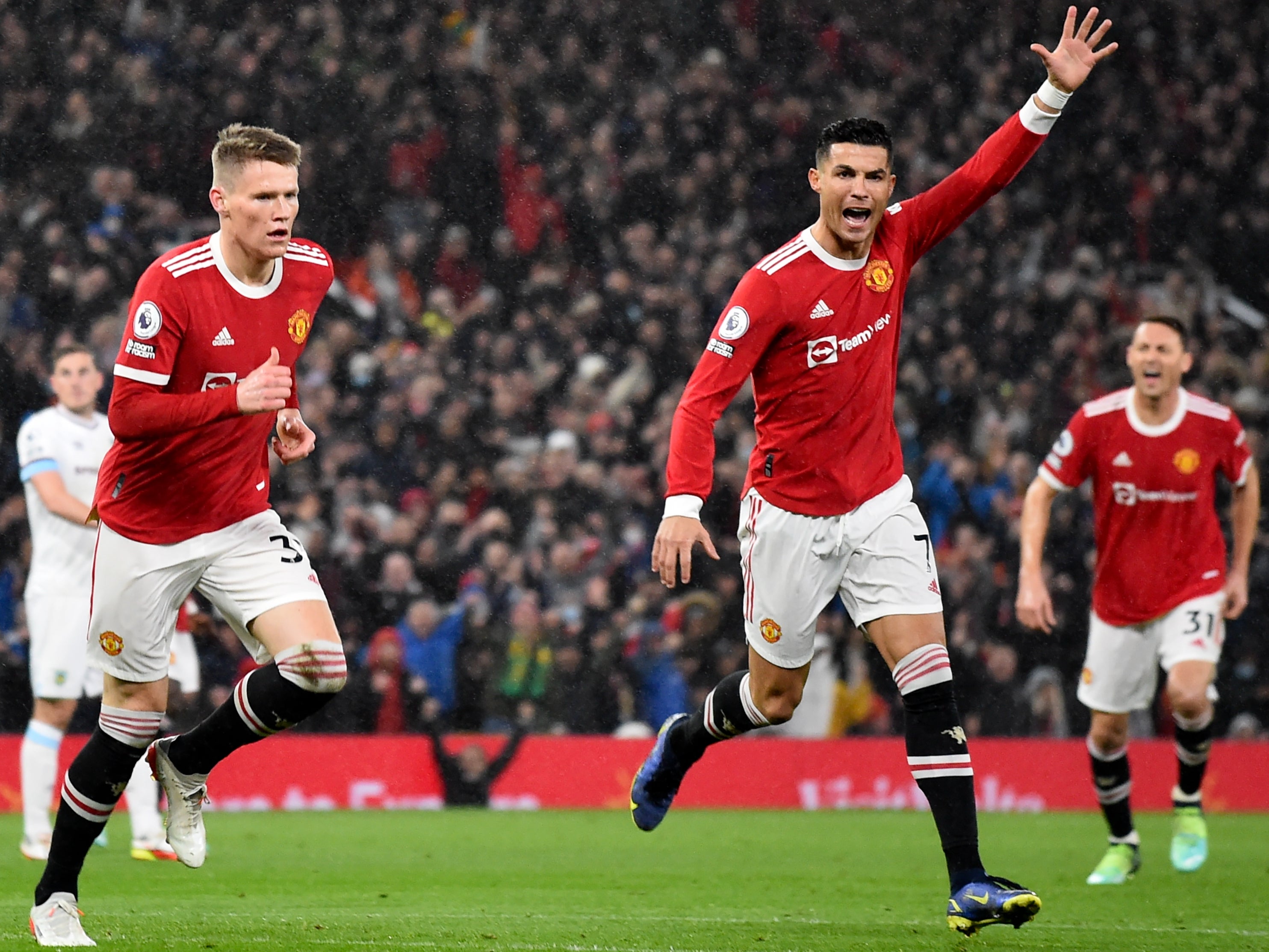 Scott McTominay, left, and Cristiano Ronaldo after scoring at Old Trafford on Thursday night