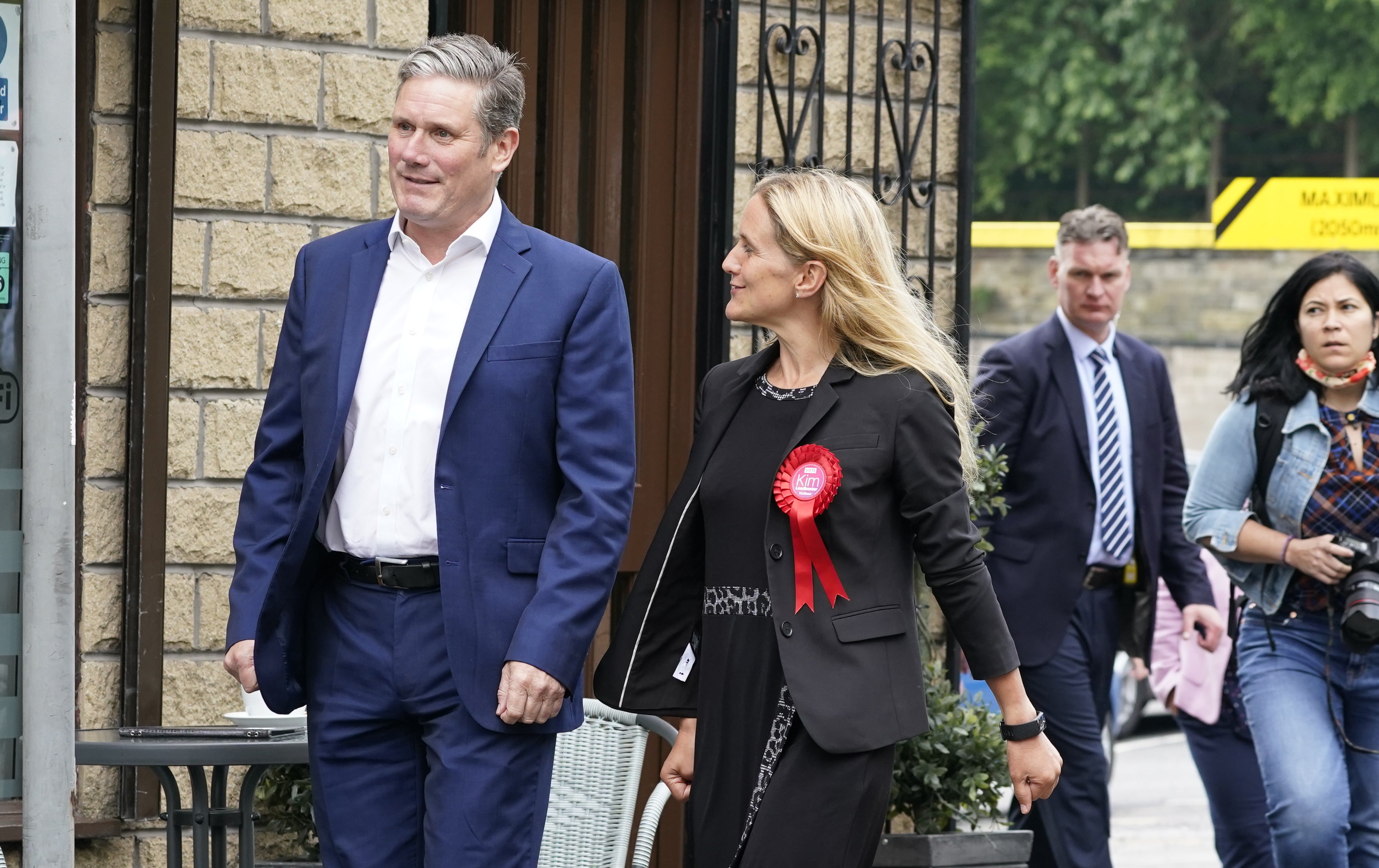 Sir Keir Starmer walks with Kim Leadbeater who won the Batley and Spen by-election (Peter Byrne/PA)