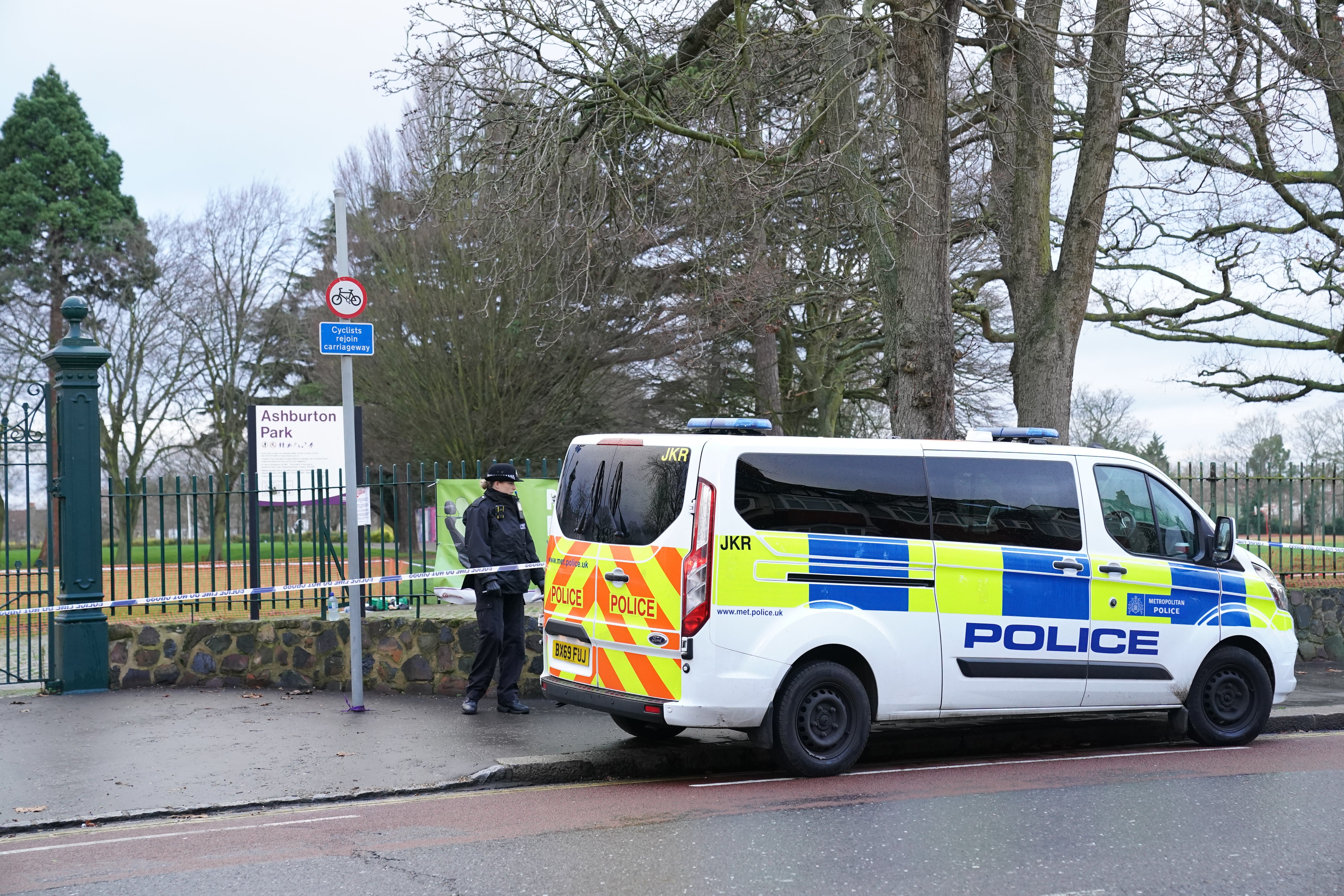 Police activity at Ashburton Park, Croydon, south London after a 15-year-old boy was stabbed to death on Thursday. Picture date: Friday December 31, 2021.