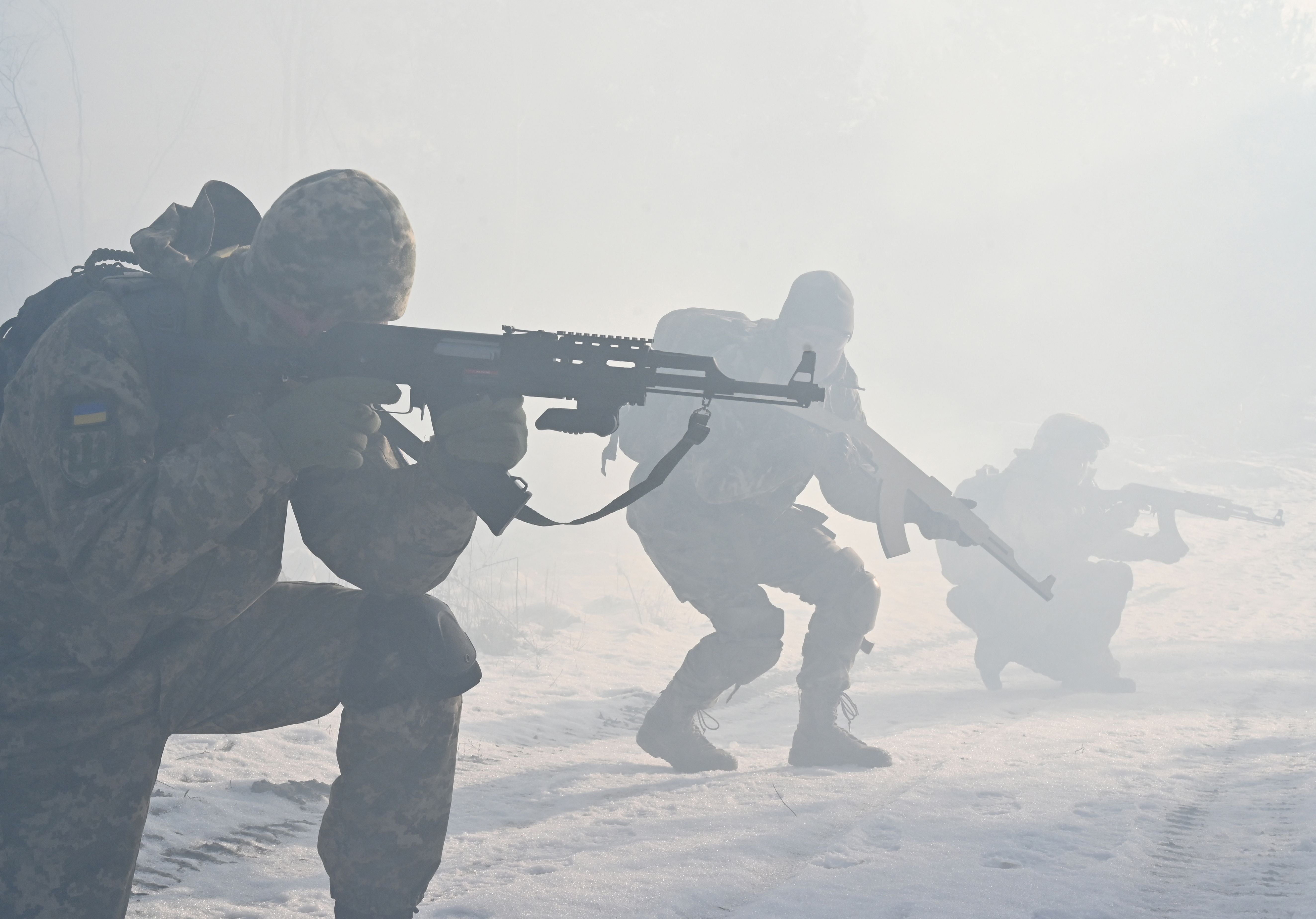 Ukrainian Territorial Defence Forces take part in a military exercise near Kiev on December 25, 2021