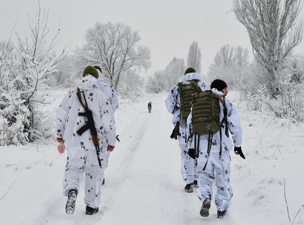 <p>‘100,000 Russian troops are massed on the Ukrainian border, able to prosecute a range of military options’ </p>