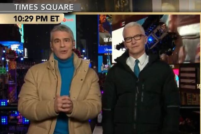 <p>Andy Cohen and Anderson Cooper on New Year’s Eve at Times Square</p>