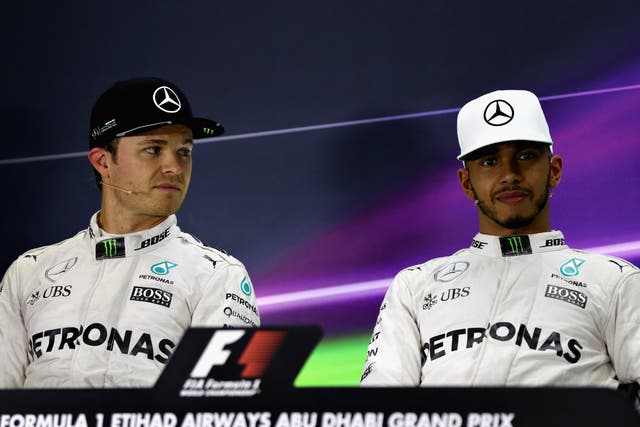 <p>Former Mercedes teammates Nico Rosberg (left) and Lewis Hamilton</p>