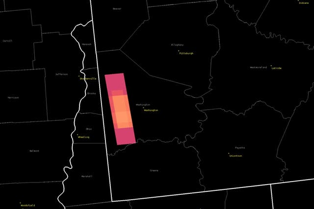 <p>A satellite shows a flash over the area which the National Weather Service Pittsburgh said may have been caused by a meteor explosion</p>