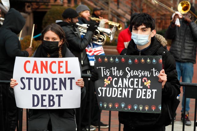 <p>Advocates for student loan debt cancellation rallied outside the White House on 15 December. Joe Biden has extended a pause on repayments until May. </p>