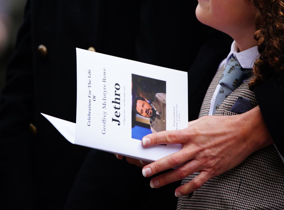 A mourner holds an order of service at the funeral of Cornish comedian Jethro (Ben Birchall/PA)