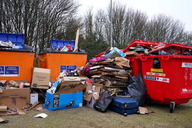 An overflowing recycling point in Ashford, Kent (Gareth Fuller/PA)