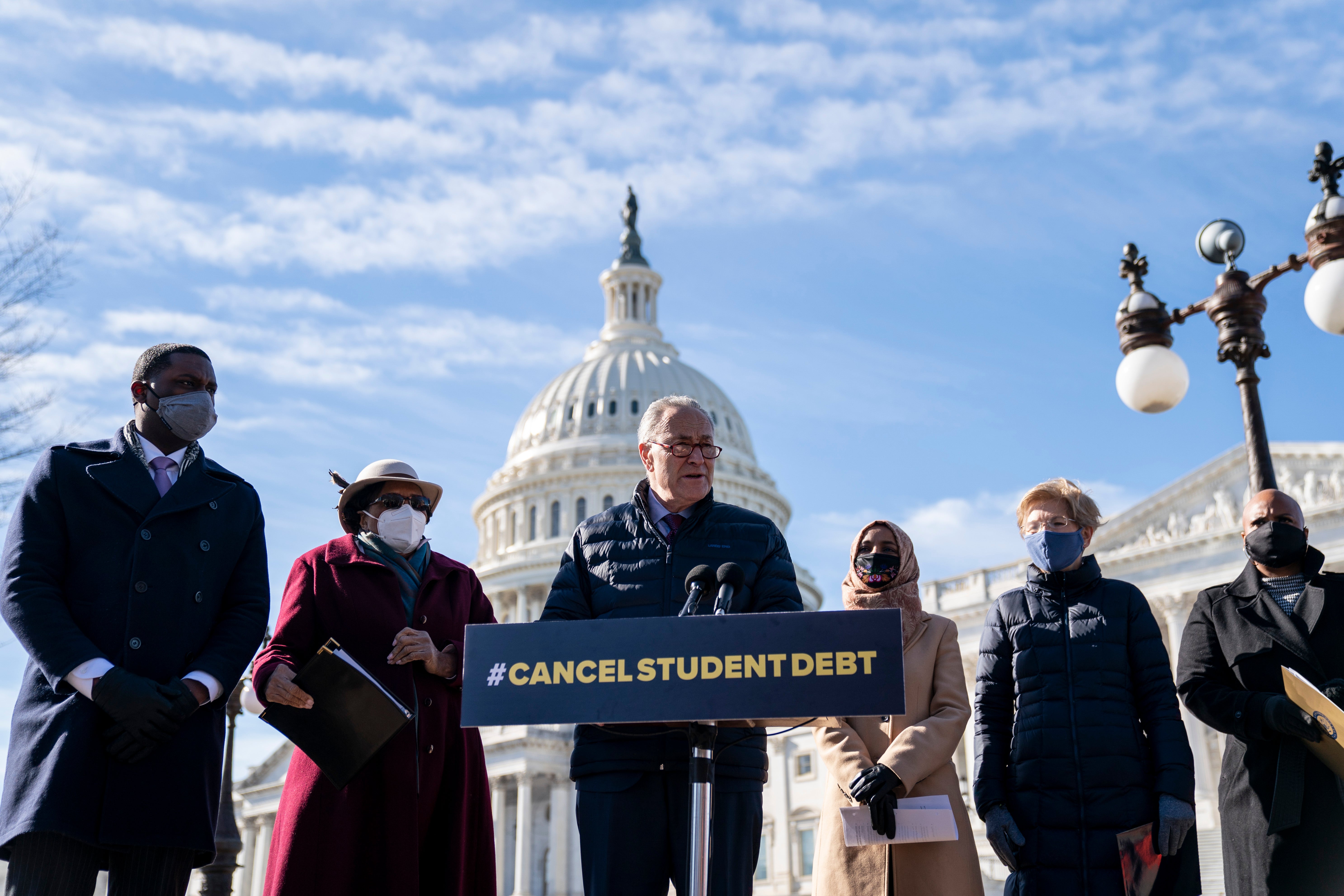 Senate Majority Leader Chuck Schumer is among members of Congress calling on Joe Biden to cancel up to $50,000 in student debt per borrower.