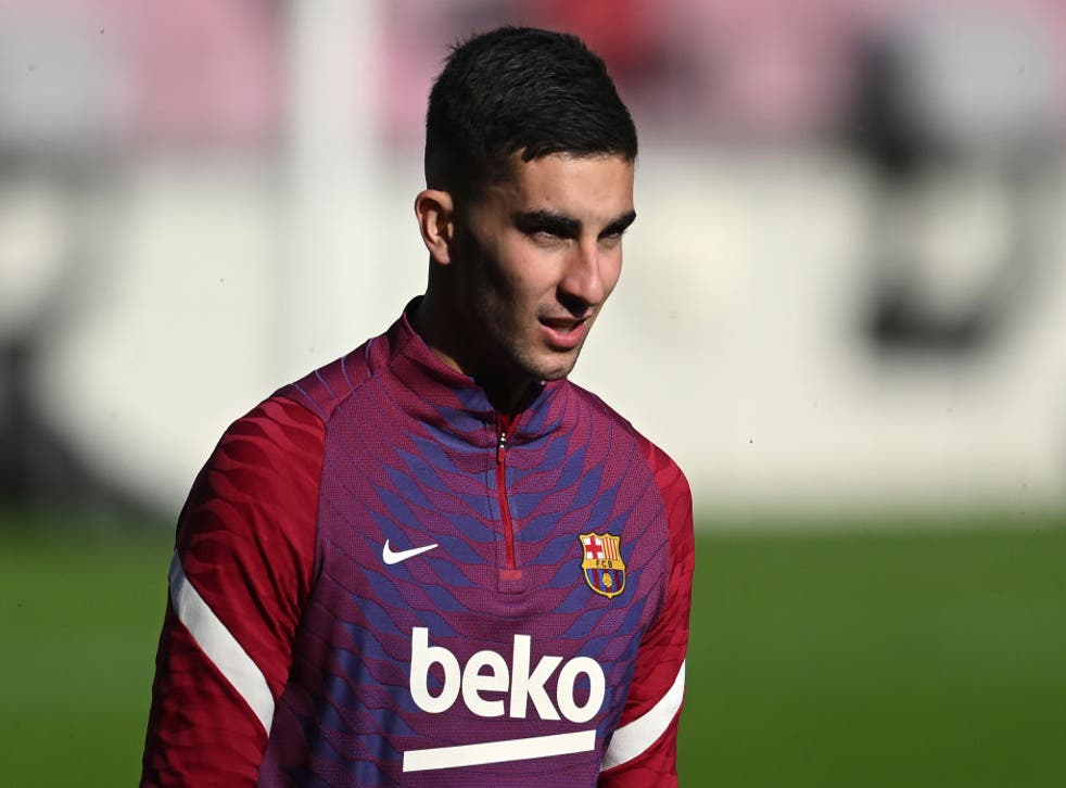 <p>Ferran Torres in training at the Camp Nou </p>