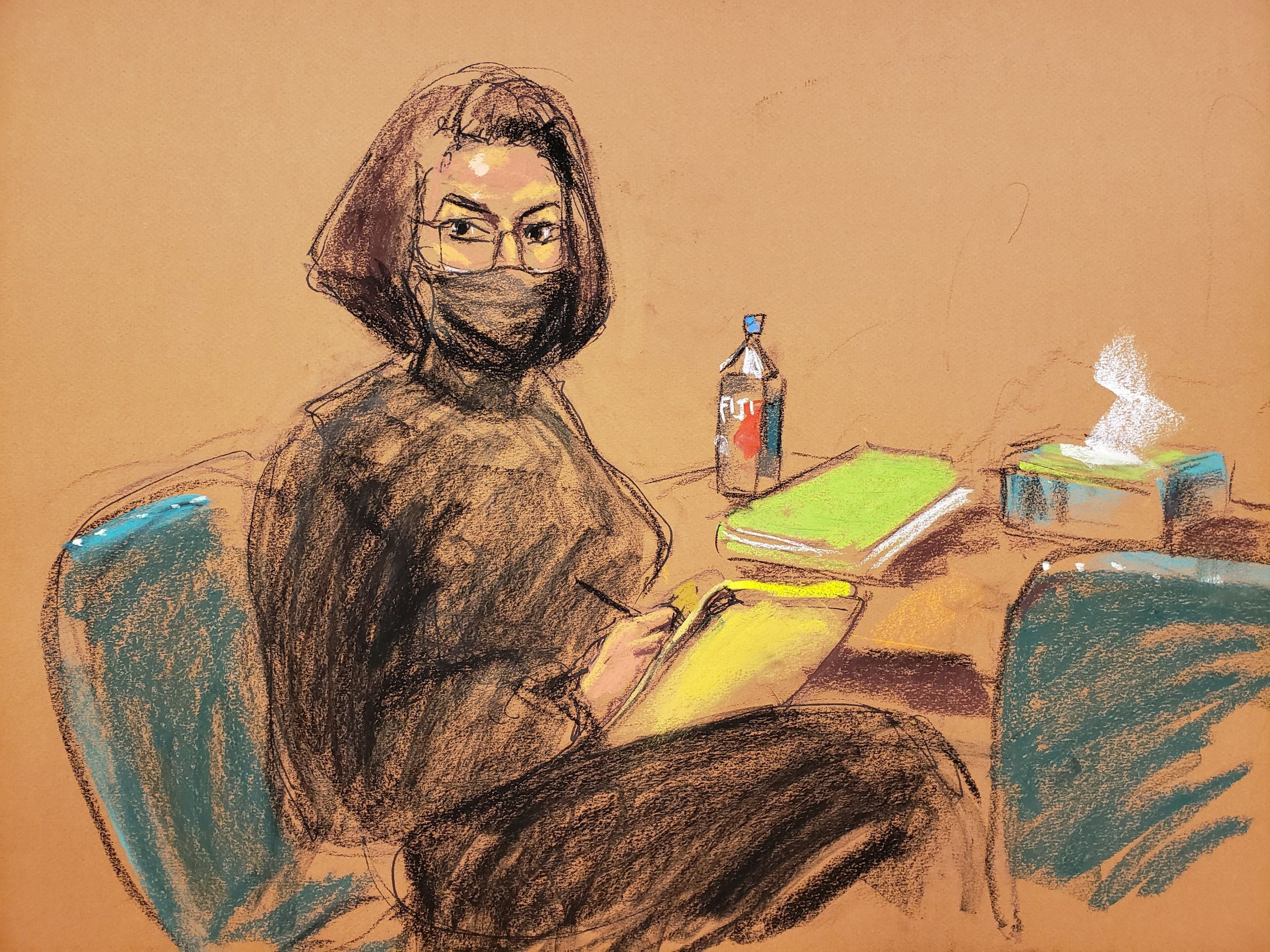 Ghislaine Maxwell turns to sketch court sketch artist Jane Rosenberg during the trial.