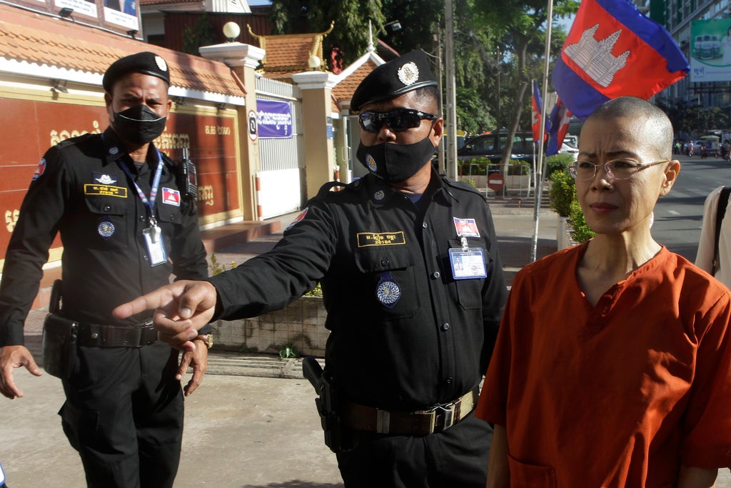 Cambodia activist briefly detained after protest in shackles