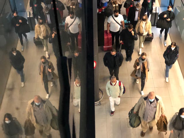 <p>Departing soon: passengers at Gatwick airport’s North Terminal. The South Terminal remains closed due to lack of traffic</p>