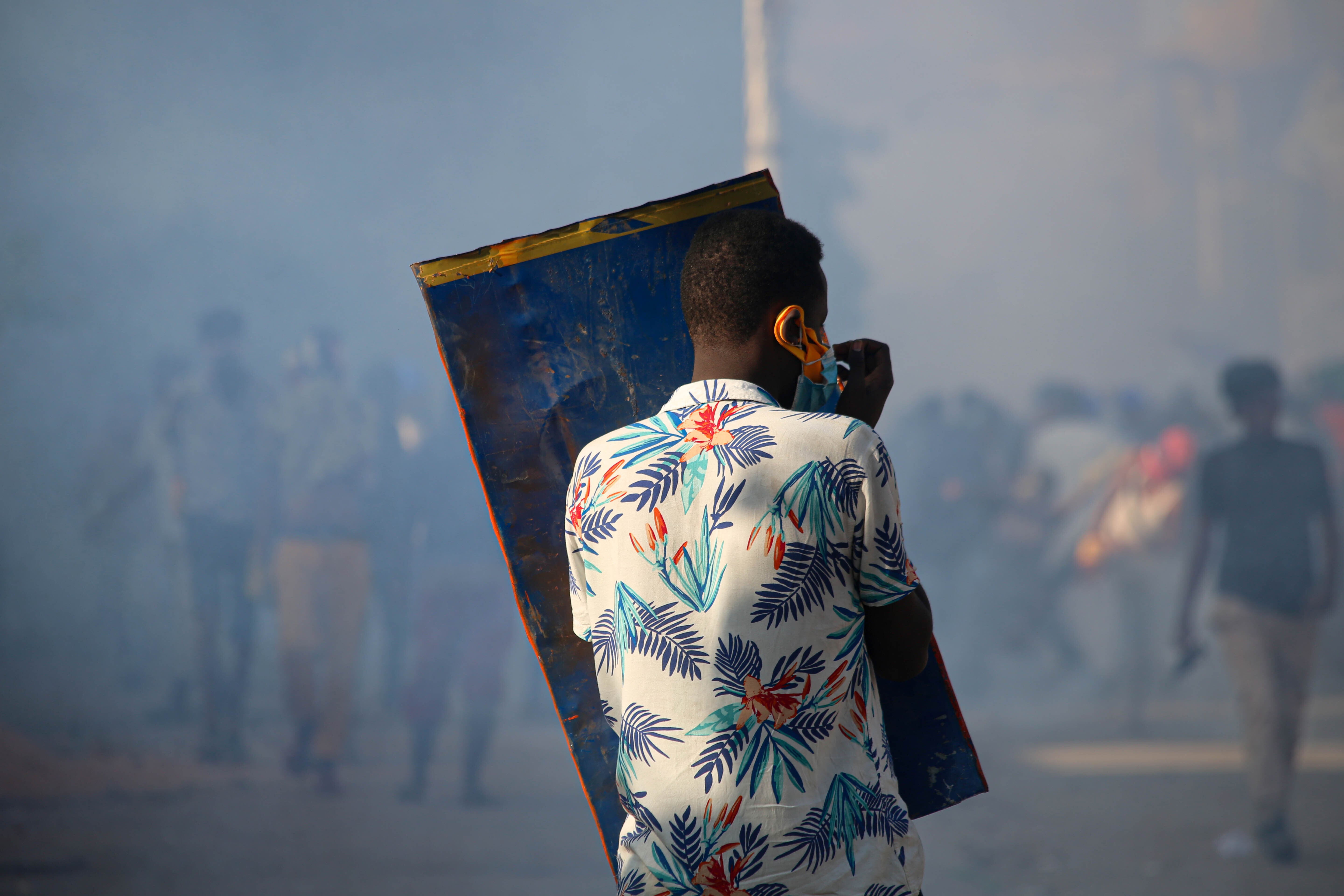 Protesters clash with security forces in Khartoum, Sudan, 30 December 2021