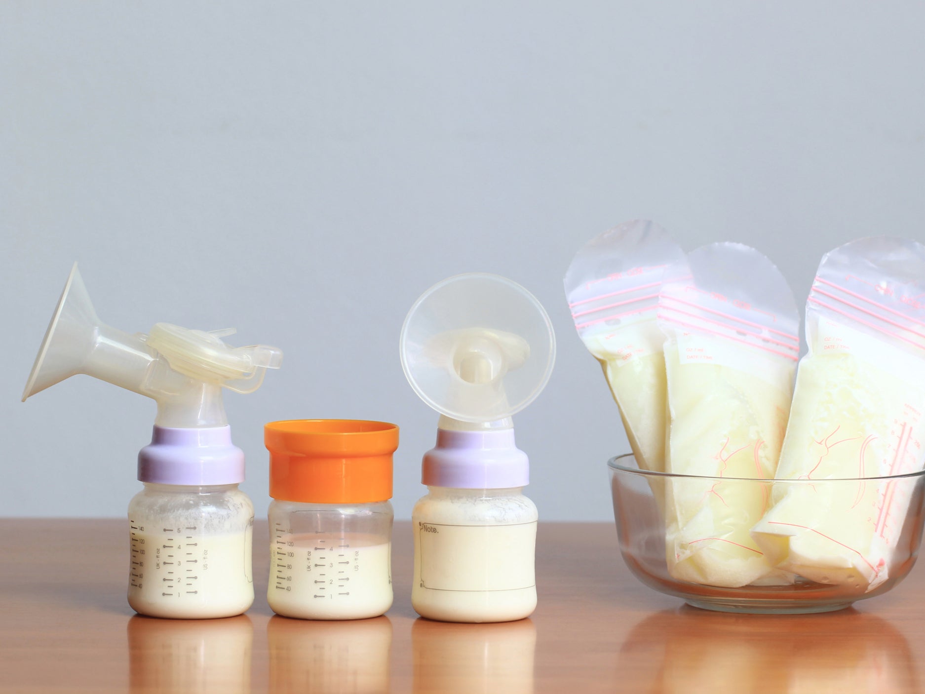 Bottle and pouches of breast milk