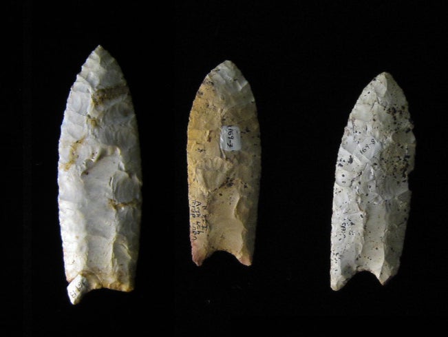 Clovis points from the Rummells-Maske Site, 13CD15, Cedar County, Iowa. These are from the Iowa Office of the State Archaeologist collection