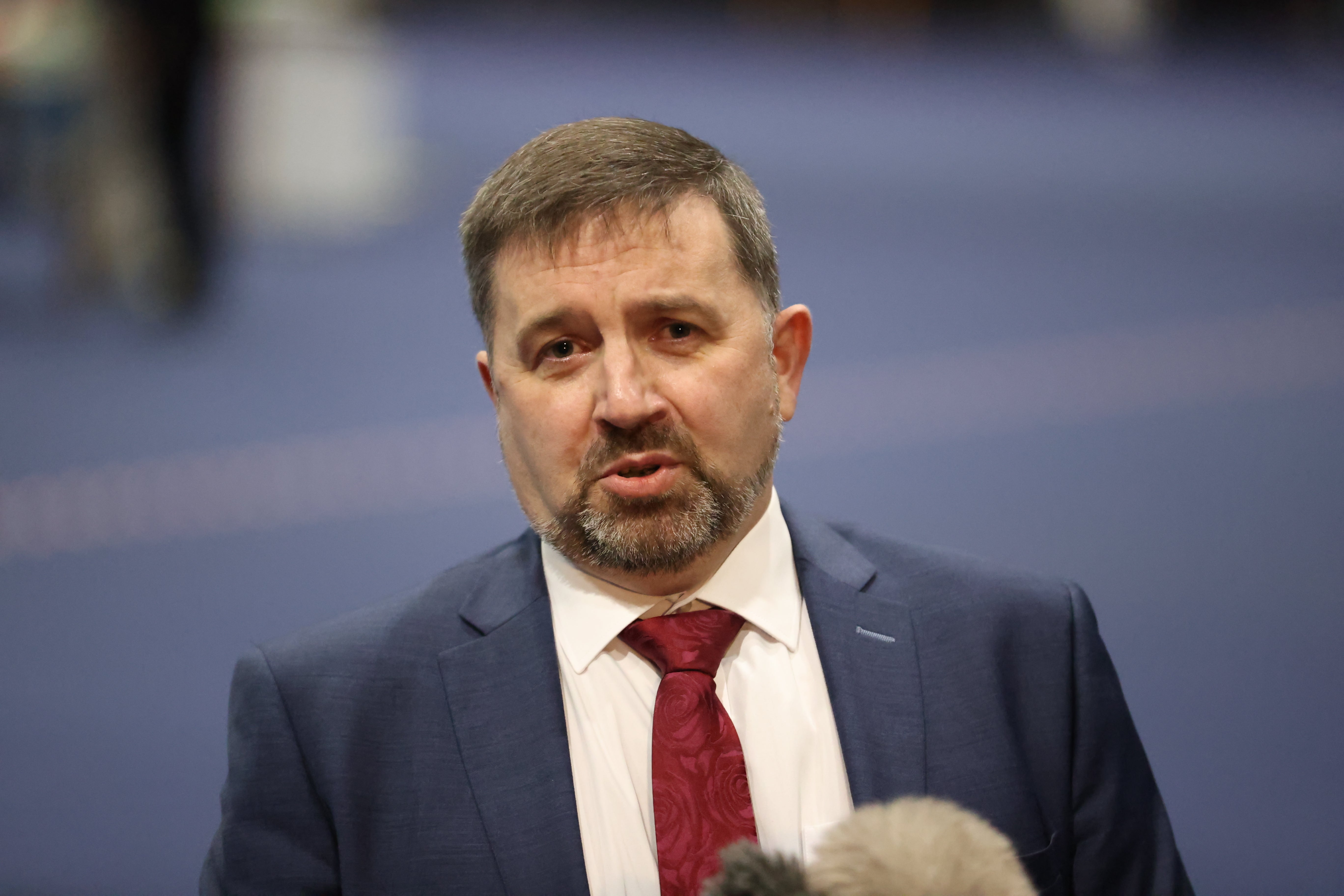 Northern Ireland Minister of Health Robin Swann during the opening of a Covid-19 booster vaccination centre at the Titanic Exhibition Centre in Belfast (Liam McBurney/PA)