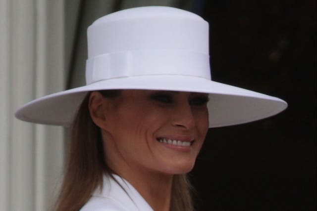 <p>Melania Trump participates in a state arrival ceremony at the White House April 24, 2018 in Washington, DC</p>