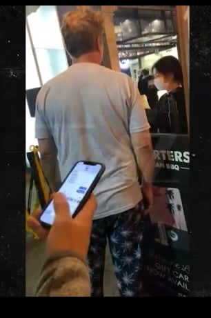 <p>Actor Peter Dante stands outside a Korean restaurant in LA, where he was filmed berating staff over the eatery’s mask mandate</p>