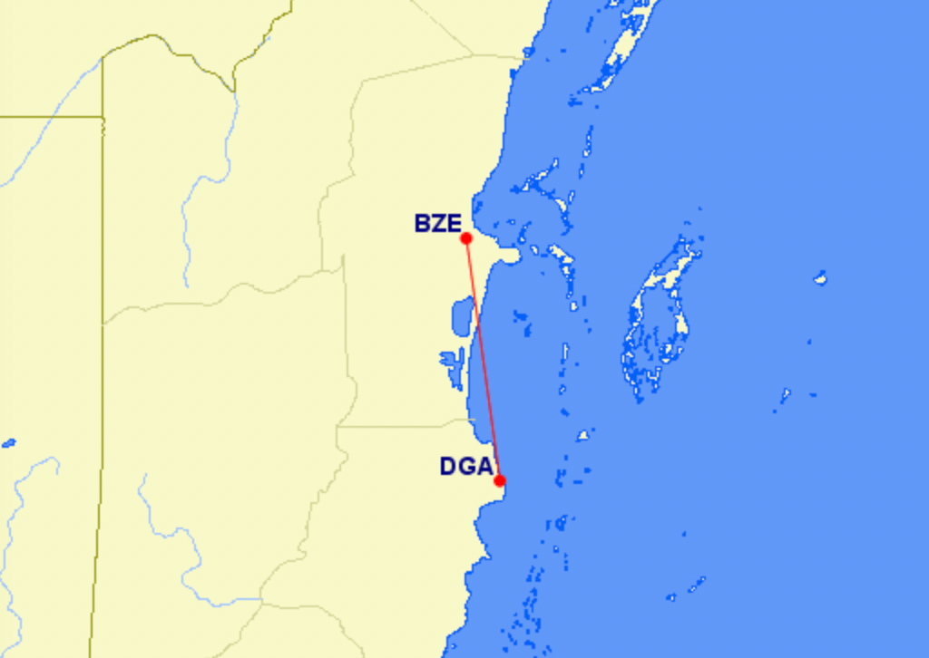 Shuttle service: the 40-mile hop between Belize City (BZE) and Dangriga (DGA) is the 17th-busiest route in the world, by frequency of flights in 2021
