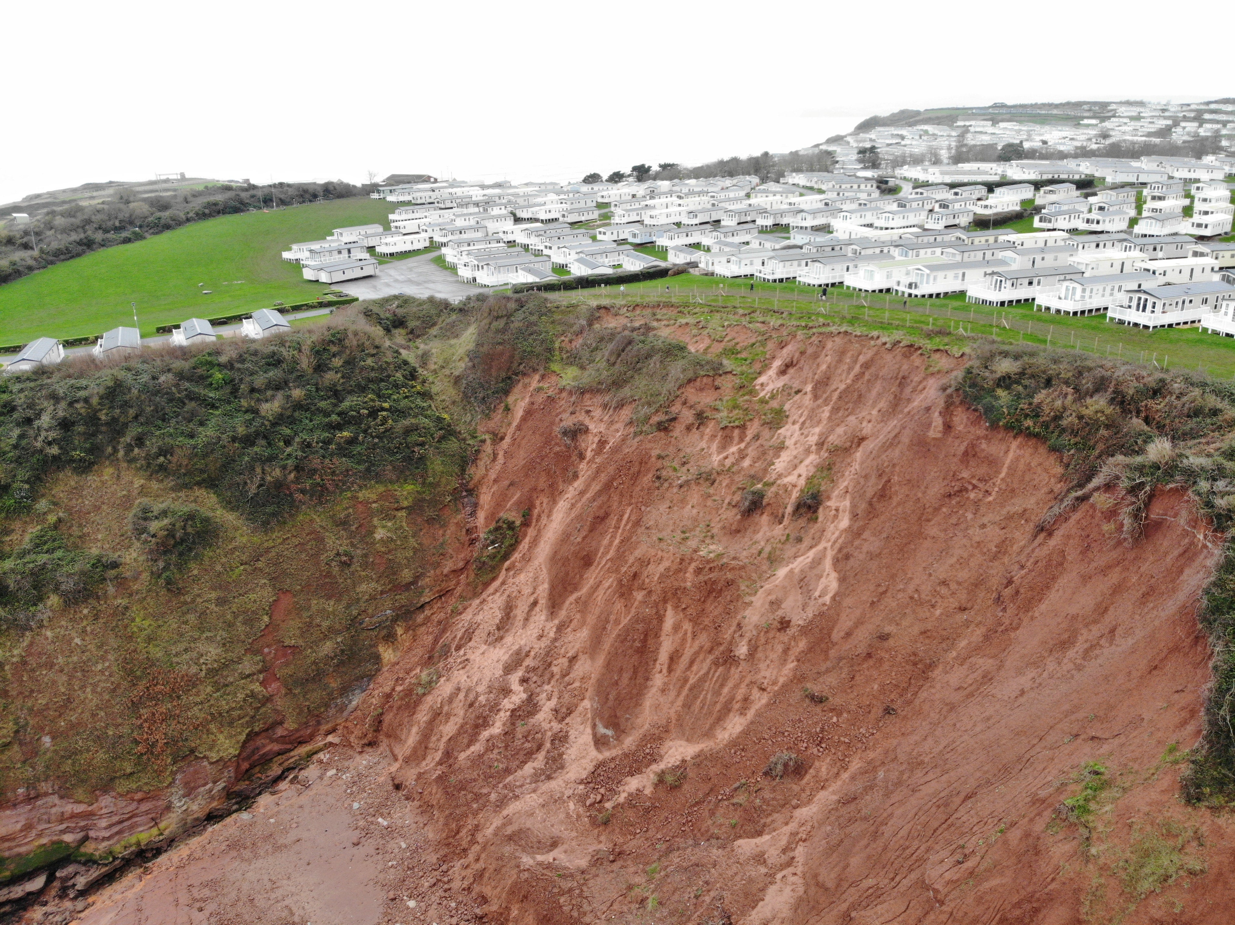 Serious coastal erosion near Sandy Bay caravan park near Exmouth, capturing the extent of East Devon’s cliff falls