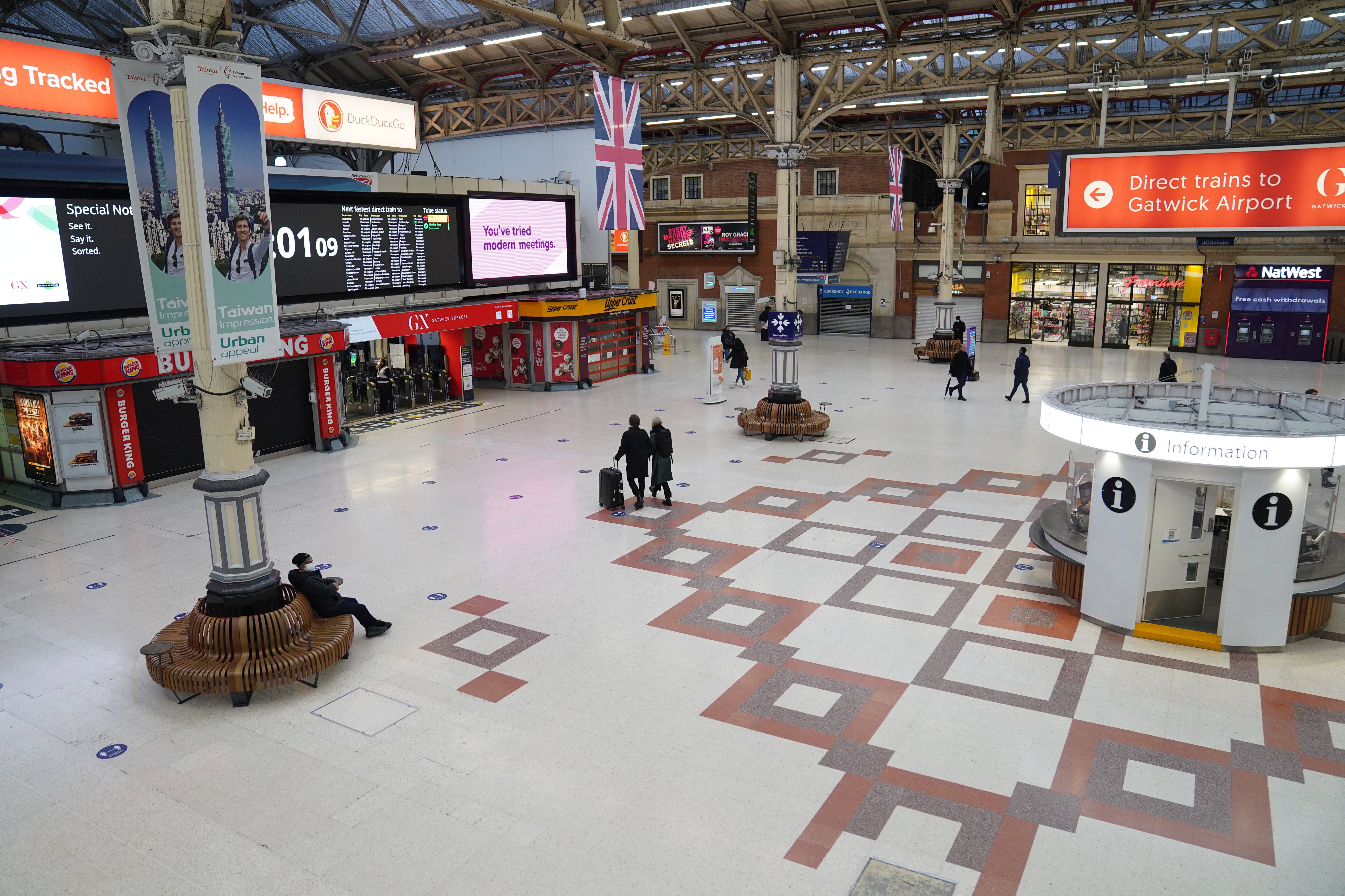 An empty concourse at Victoria railway station, central London (Stefan Rousseau/PA)