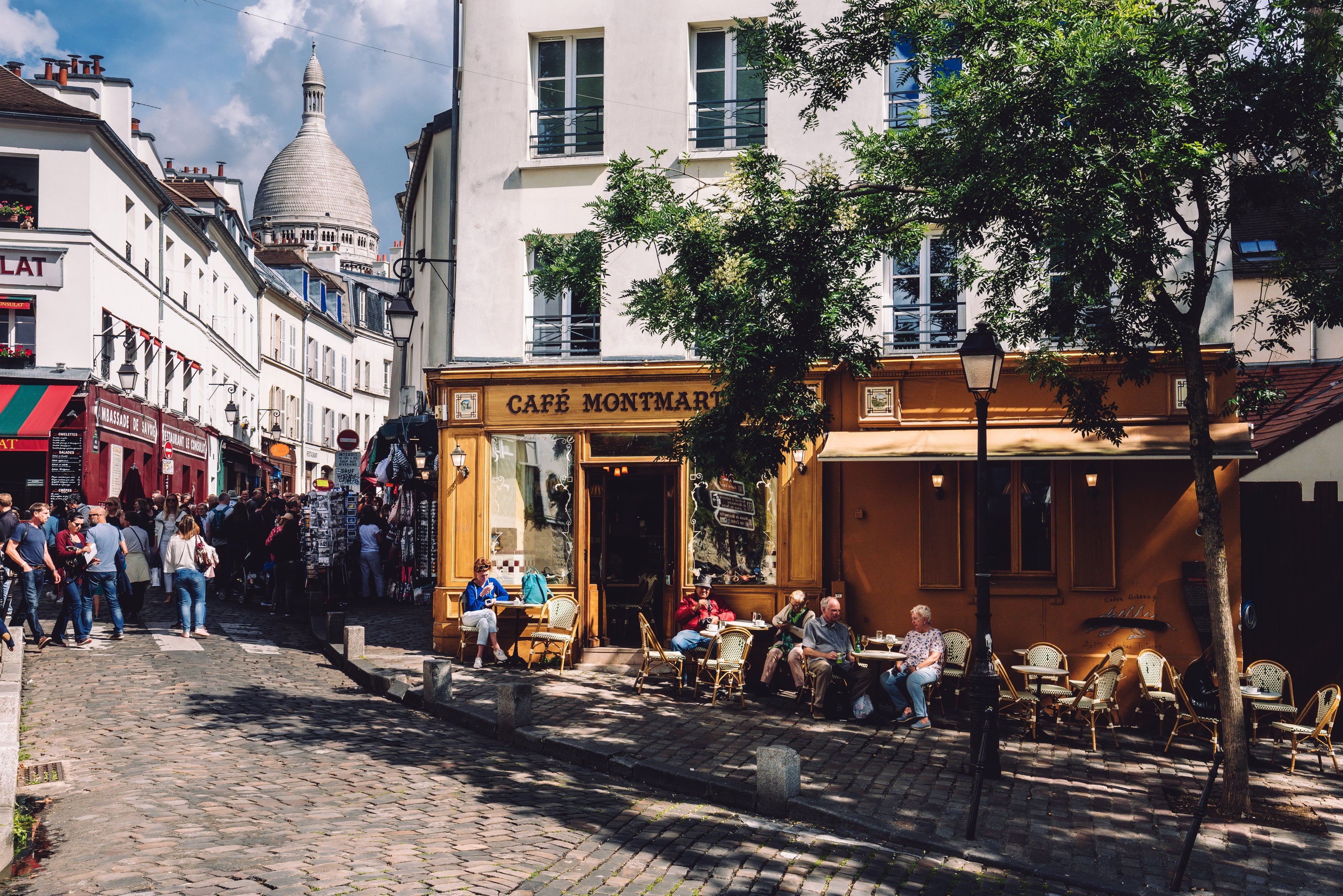 A street in Montmartre leading to the Basilica of the Sacred Heart of Paris